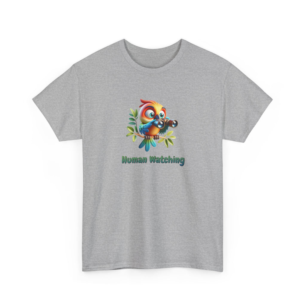 T‑Shirt — Cute Bird with Binoculars "Human Watching" Graphic Tee
