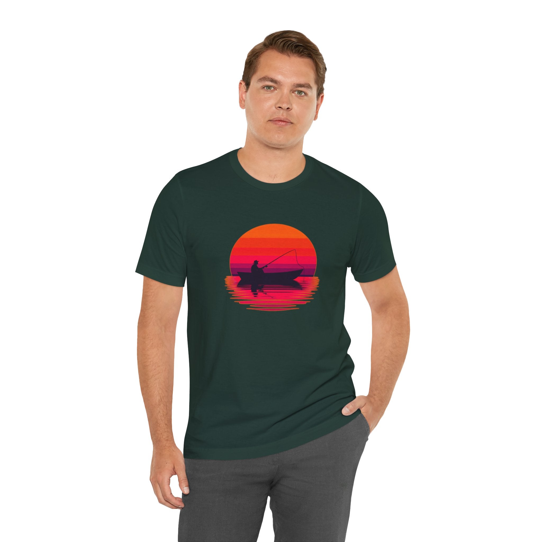 Fishing Sunset T‑Shirt — Retro Sunset Fisherman Boat Tee