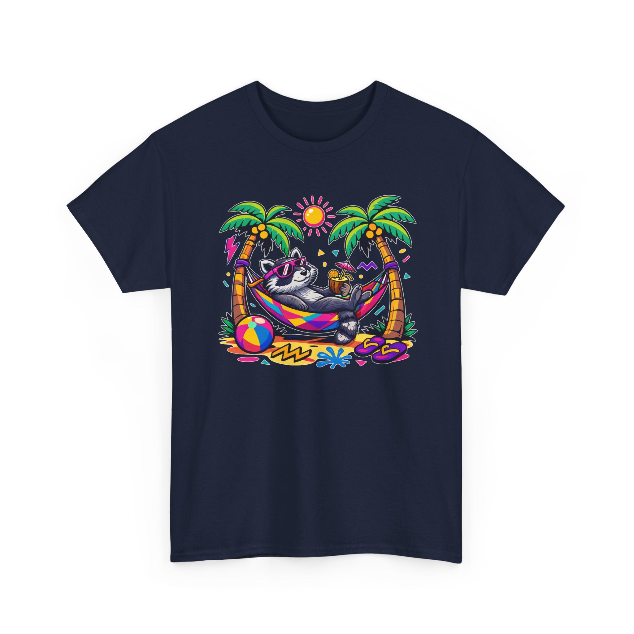 Beach Raccoon Hammock T‑Shirt — Tropical Summer Vibes Graphic Tee