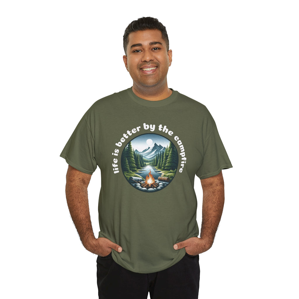 Campfire T-Shirt — "Life Is Better by the Campfire" Scenic Outdoor Tee