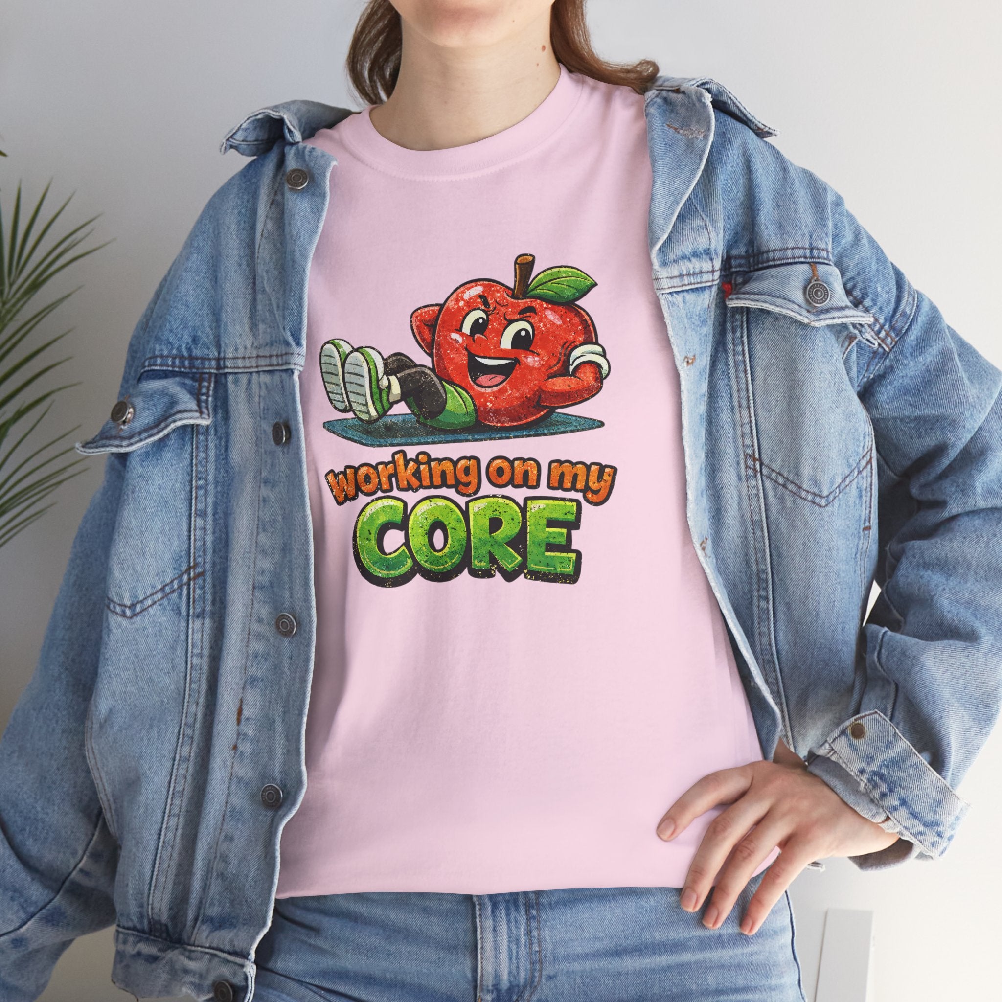 Working on My Core Funny Exercise T-Shirt —  Retro Apple Fitness Tee