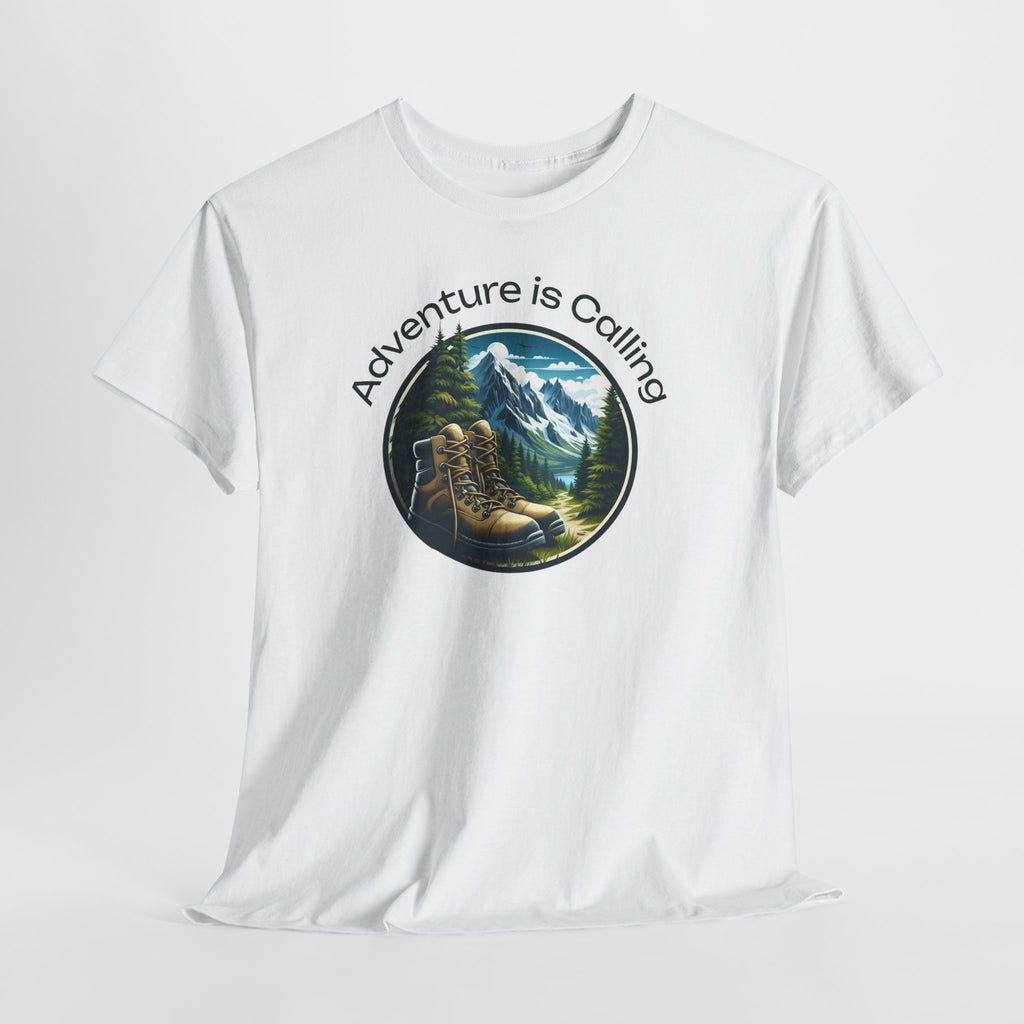 Adventure Is Calling Hiking T‑Shirt — Mountain Boots Outdoor Tee