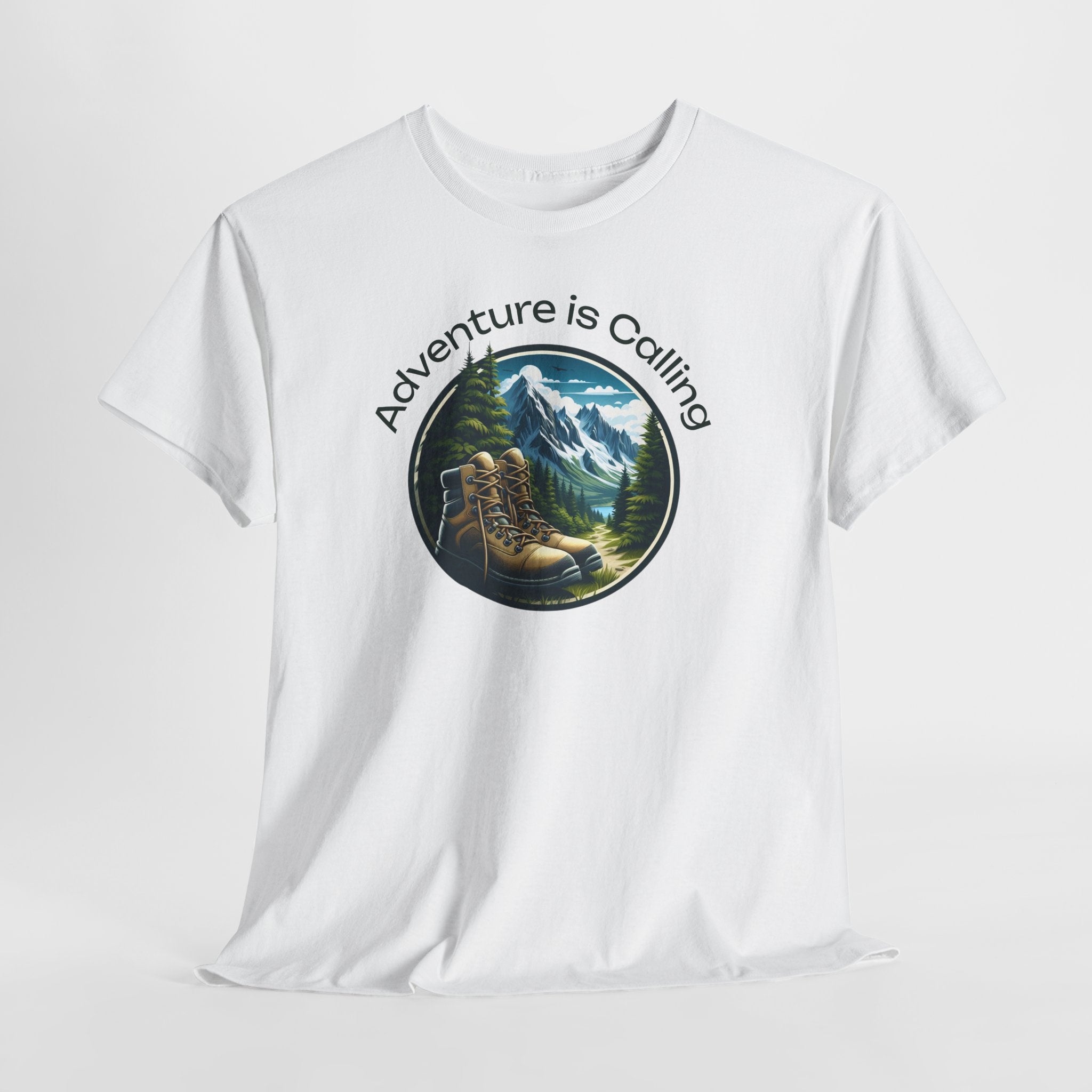 Adventure Is Calling Hiking T‑Shirt — Mountain Boots Outdoor Tee