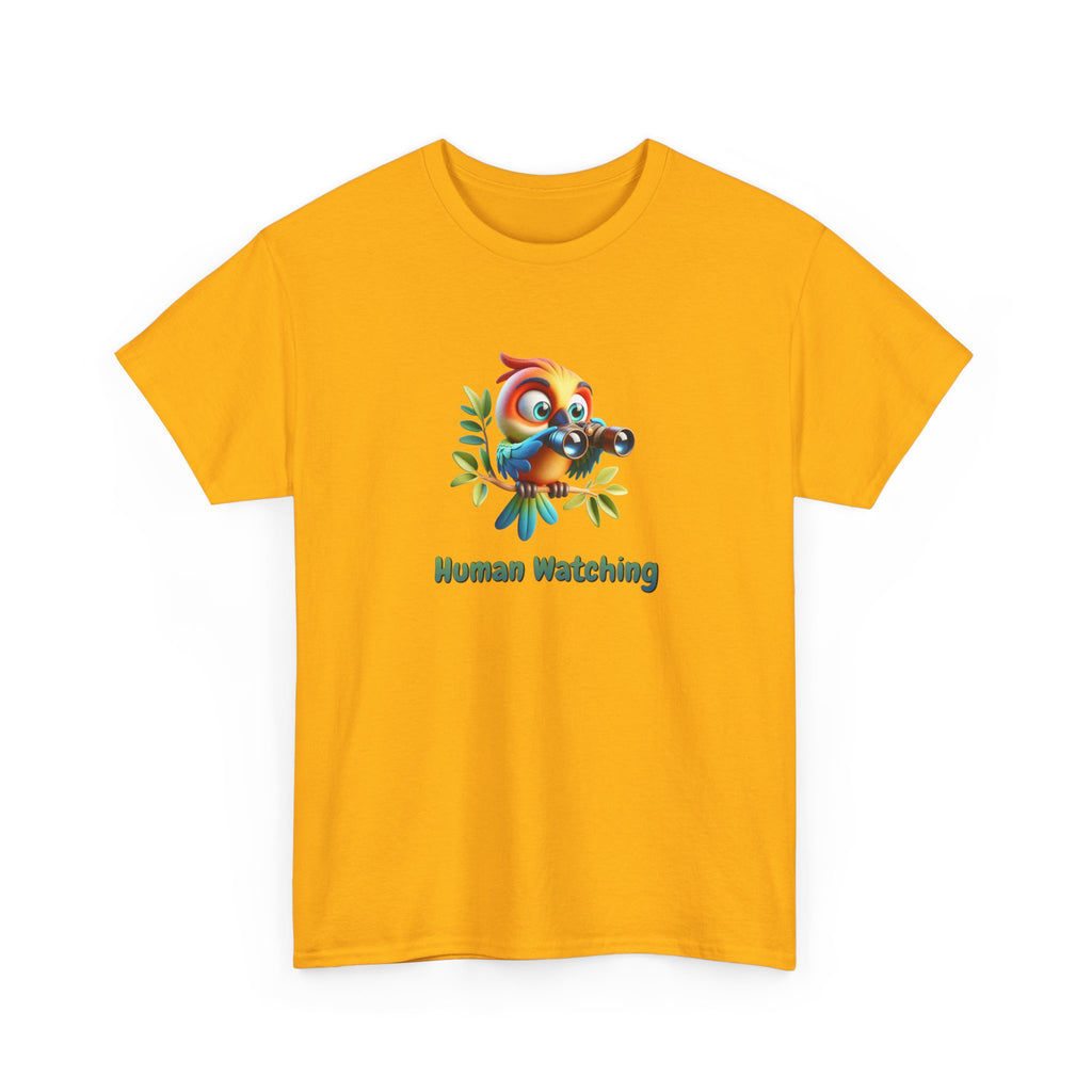 T‑Shirt — Cute Bird with Binoculars "Human Watching" Graphic Tee
