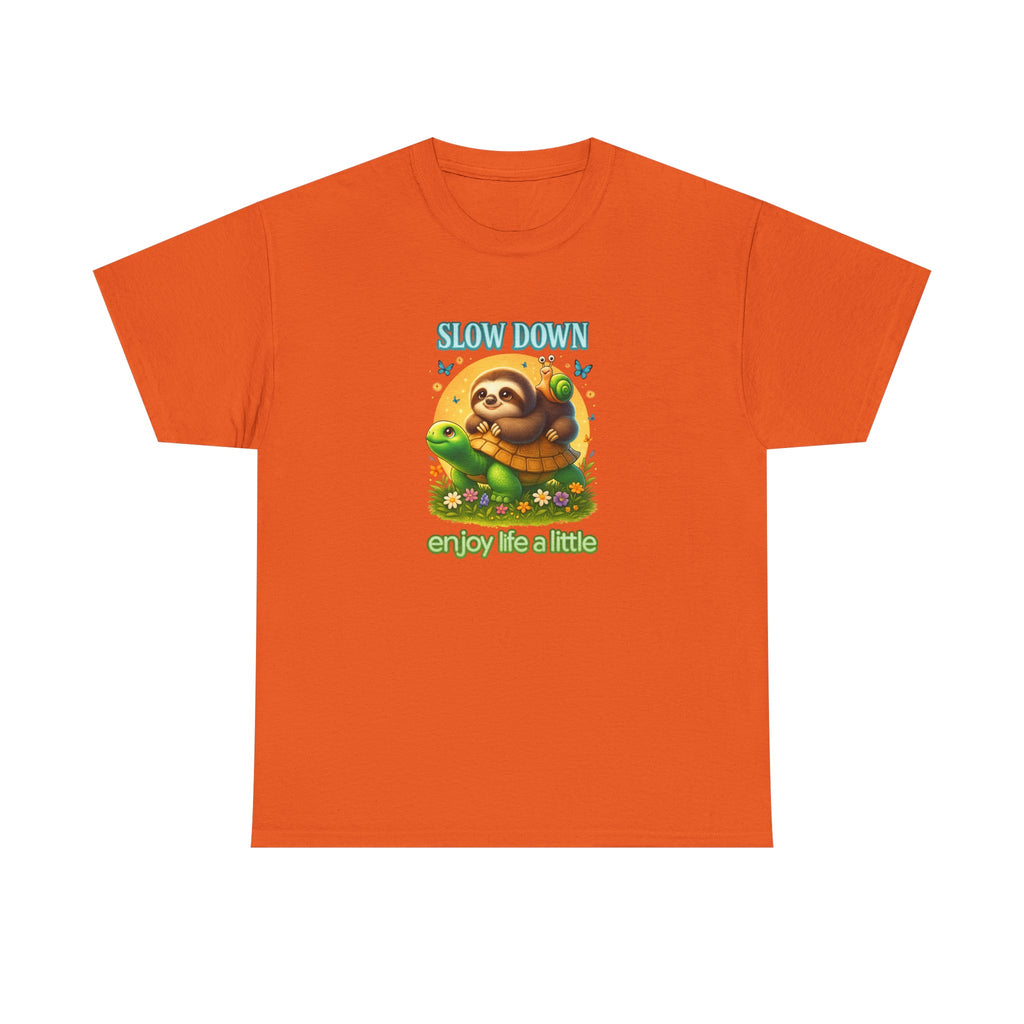 Slow Down Turtle Sloth & Snail V-Neck Tee — "Enjoy Life a Little" Relaxed Graphic Shirt