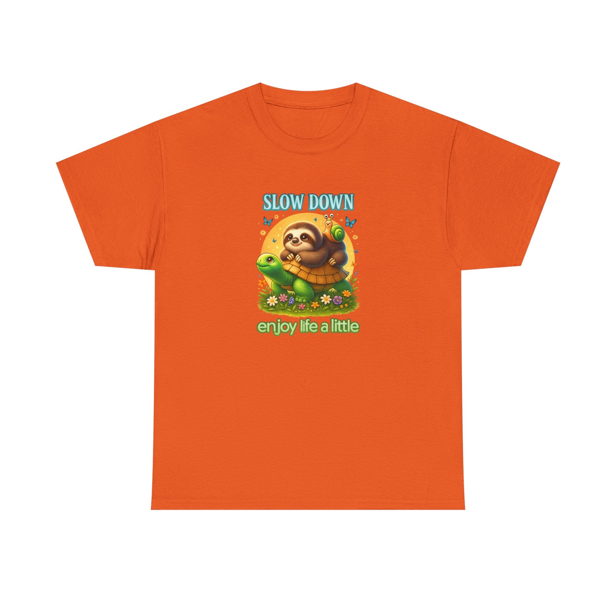 Slow Down Turtle Sloth & Snail V-Neck Tee — "Enjoy Life a Little" Relaxed Graphic Shirt