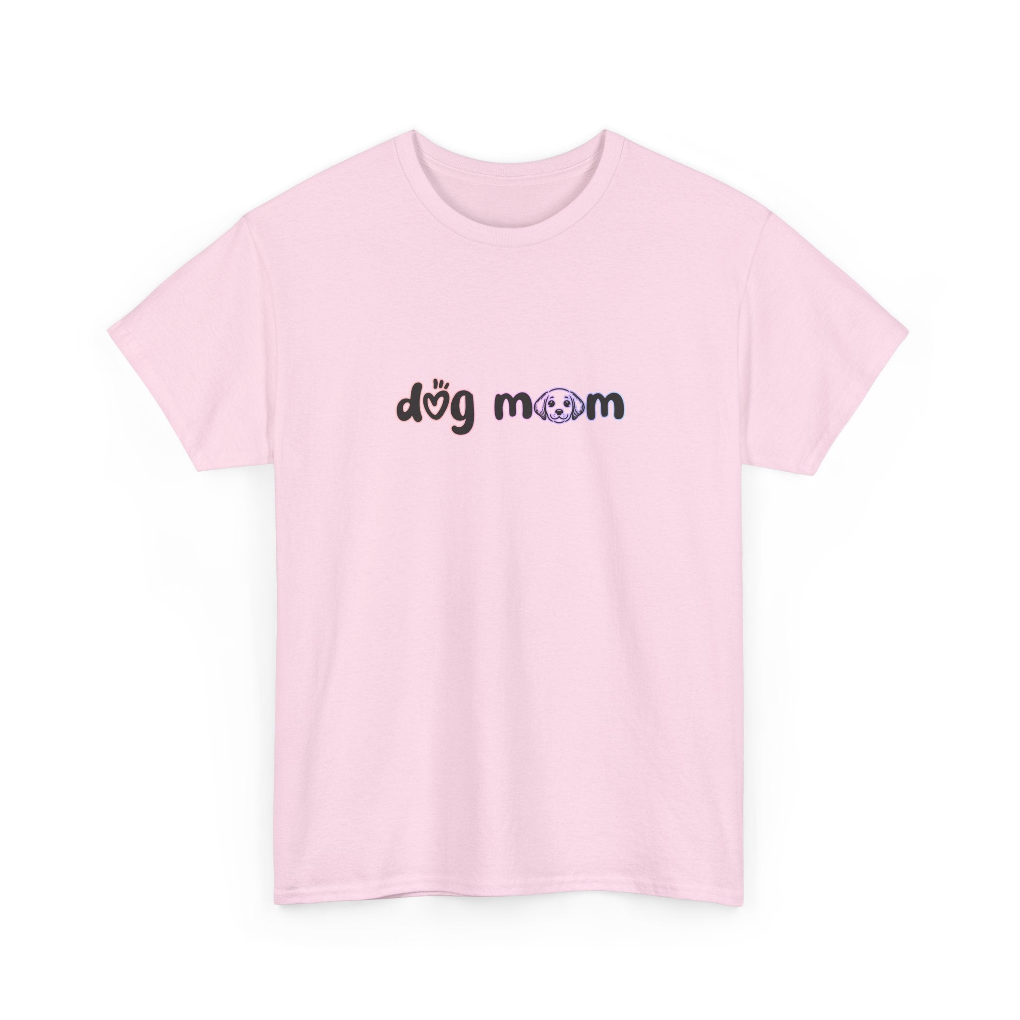 'dog mom' text in black with subtle rainbow outline