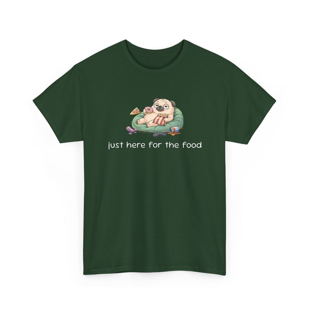 Pug Pizza Tee — "Just Here for the Food" Funny Dog T-Shirt