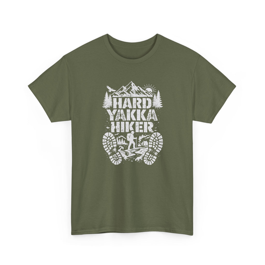 Hard Yakka Hiker T-Shirt — Outdoor Hiking Tee with Mountain Bootprint Design