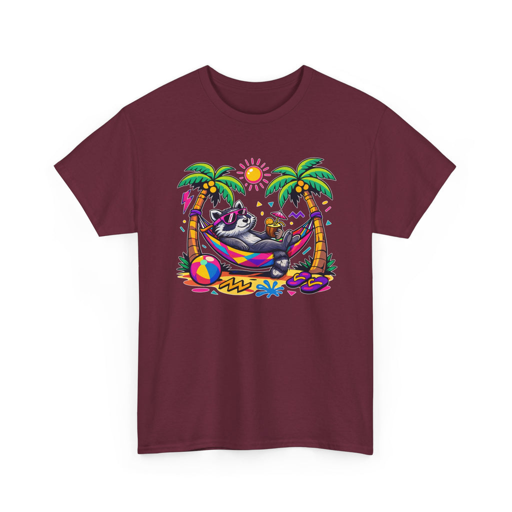 Beach Raccoon Hammock T‑Shirt — Tropical Summer Vibes Graphic Tee
