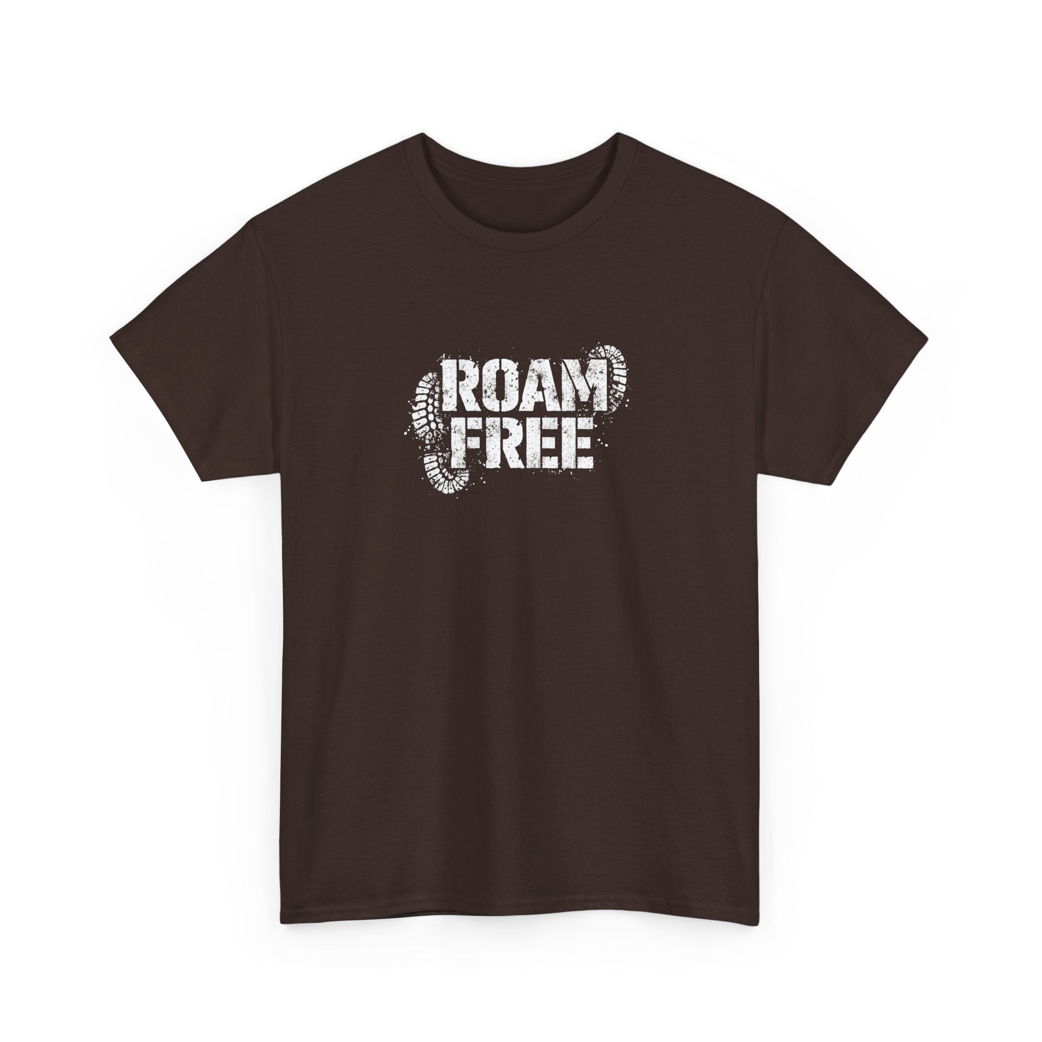 Roam Free T-Shirt — Outdoor Adventure Tee with Boot Print Graphic