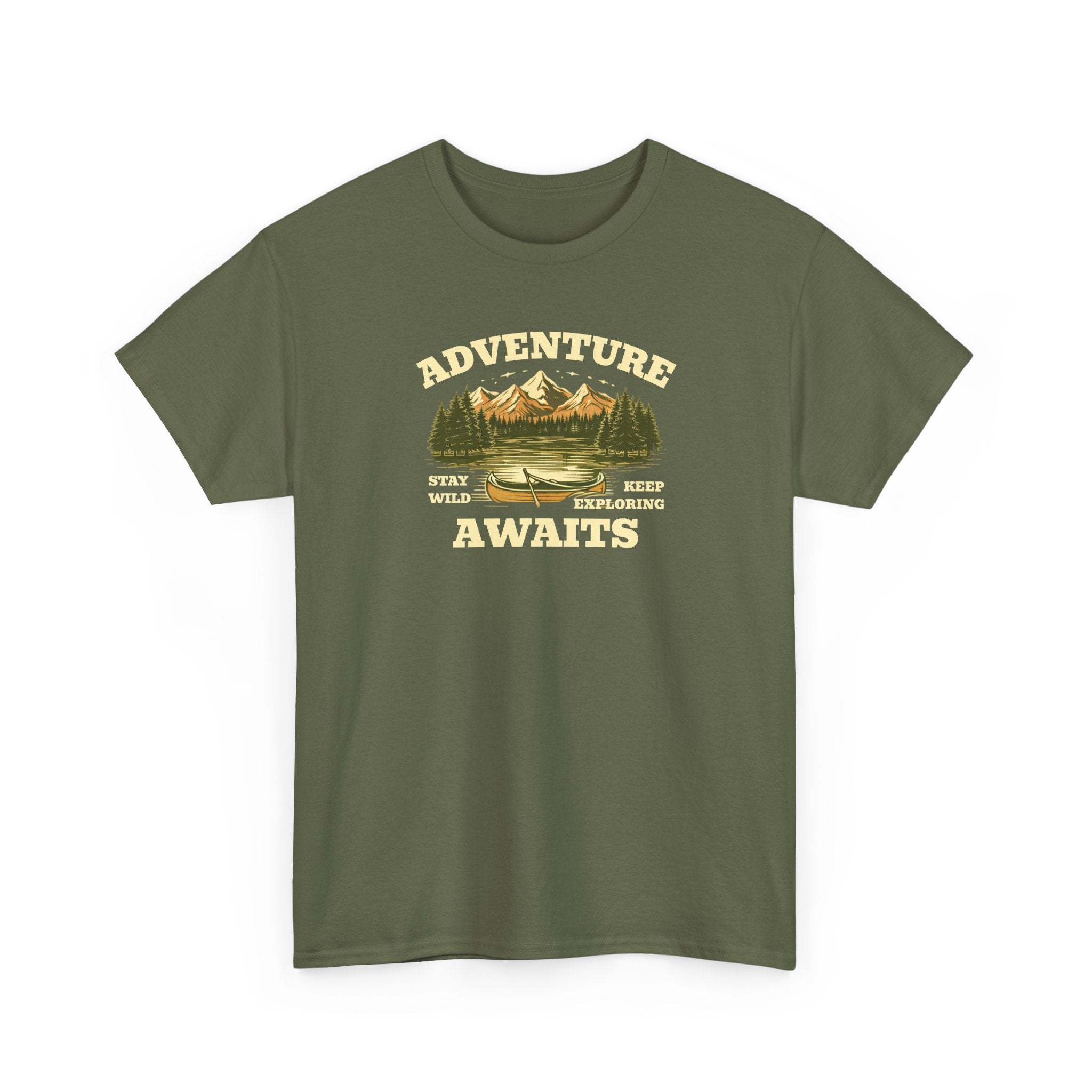 Adventure Awaits T-Shirt — Vintage Mountain Canoe Graphic Tee