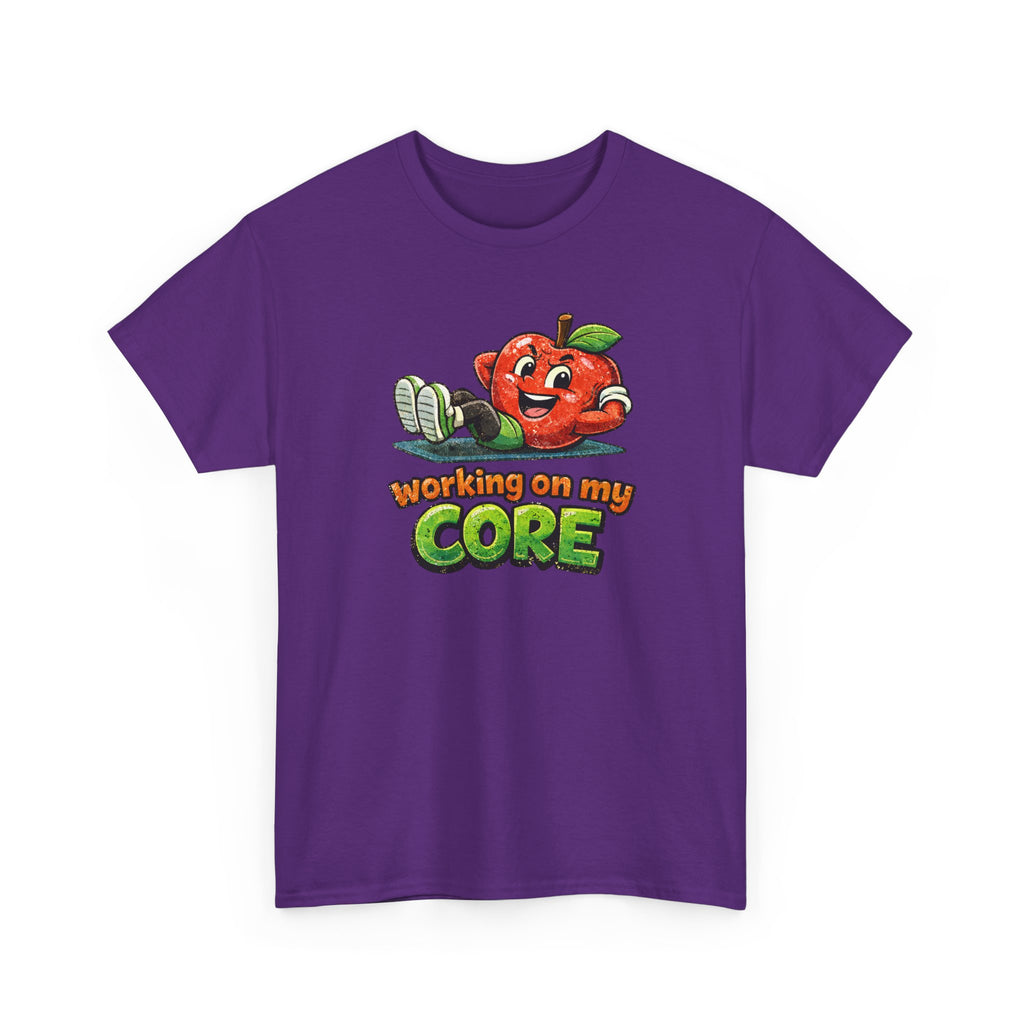 Working on My Core Funny Exercise T-Shirt —  Retro Apple Fitness Tee