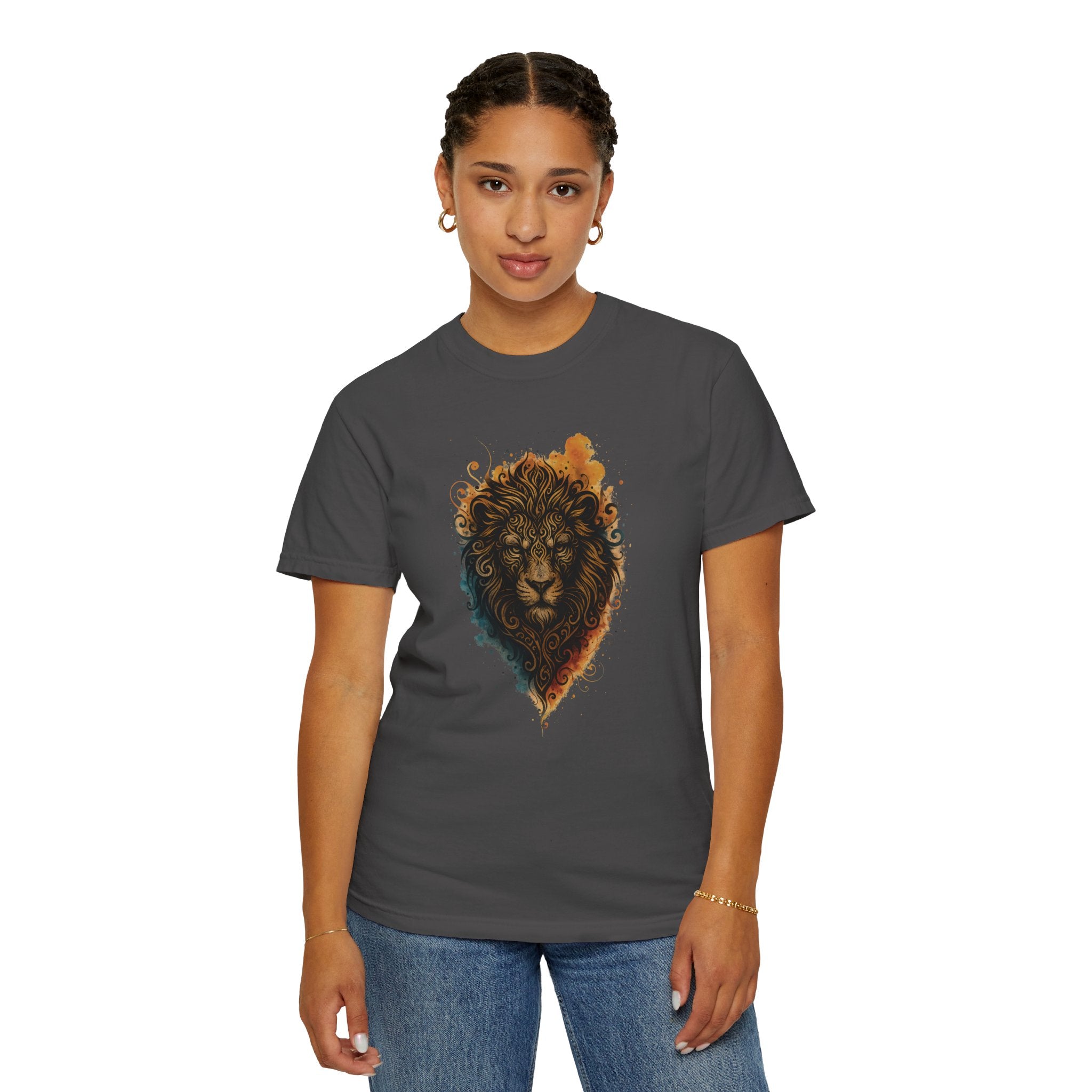 Lion Head T-Shirt — Artistic Tribal Lion Face Tee