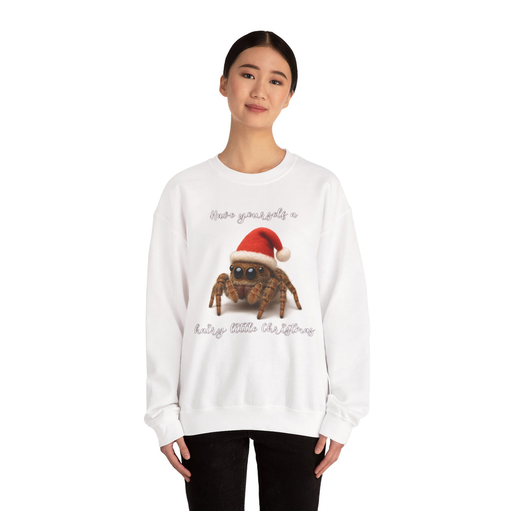 Cute Jumping Spider Christmas Sweatshirt – "Have yourself a hairy little Christmas"