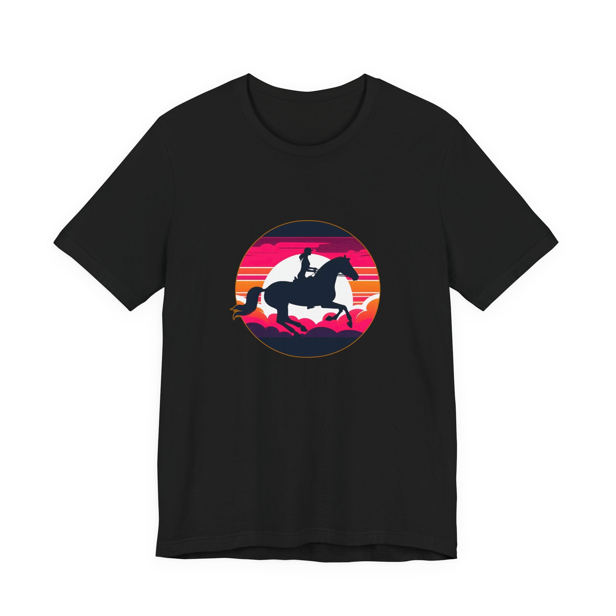 Woman Horse Riding Retro Sunset Tee