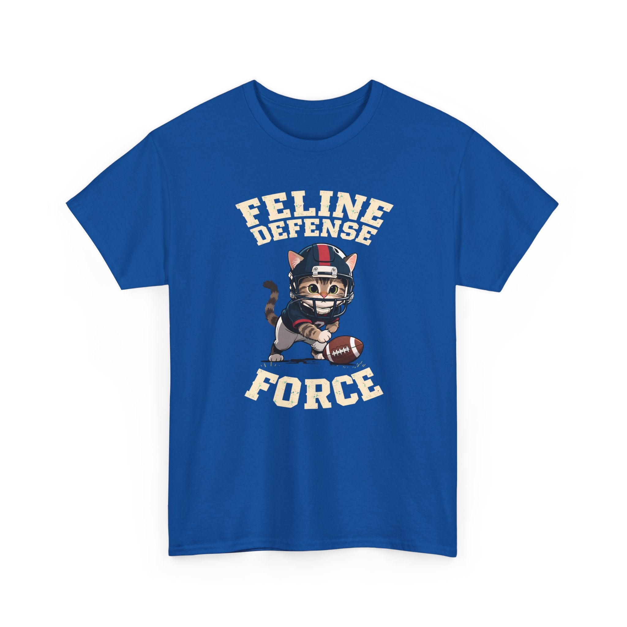 Feline Defense Force T-Shirt — Cute Football Cat Tee for Cat Lovers & Sports Fans