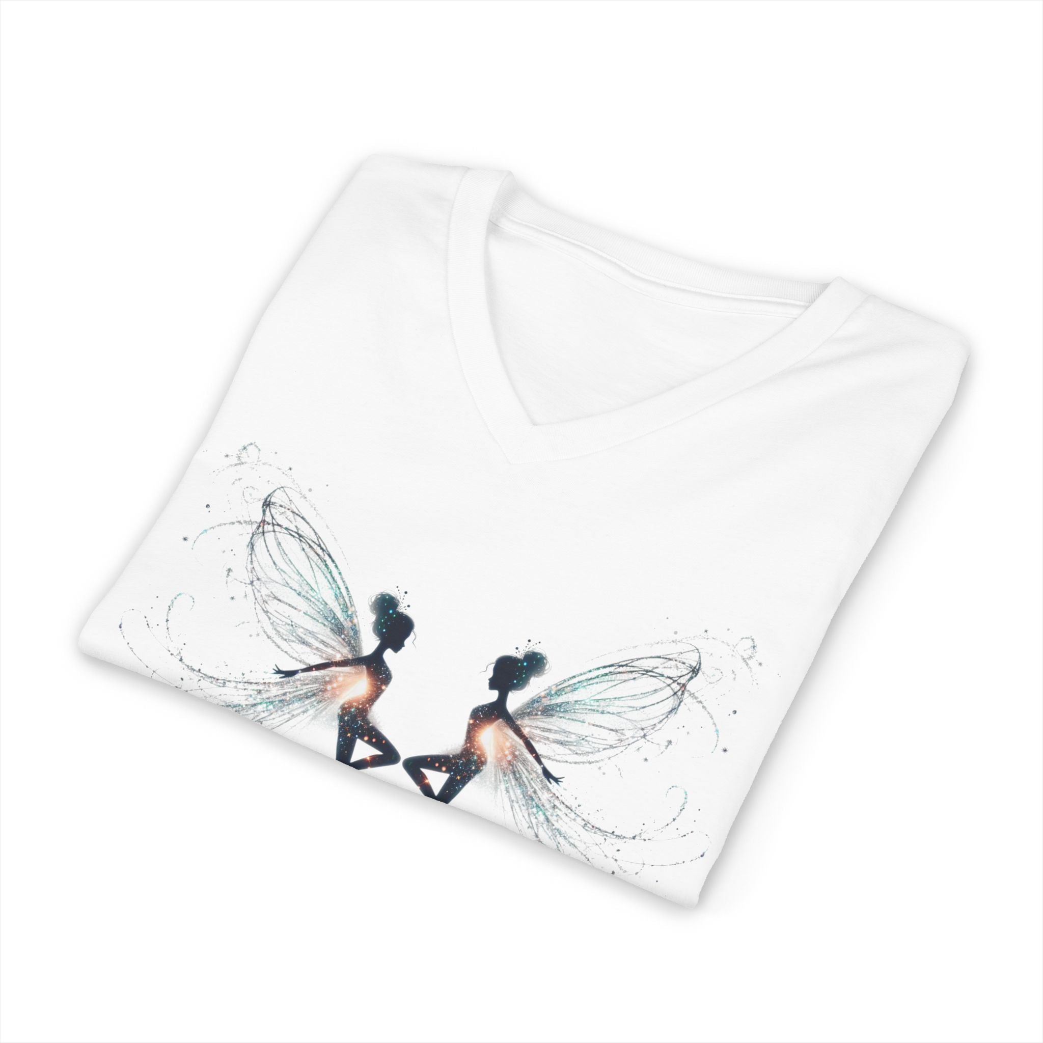 Fairy Mirror V-Neck Tee — Ethereal Twin Fairy Graphic Shirt
