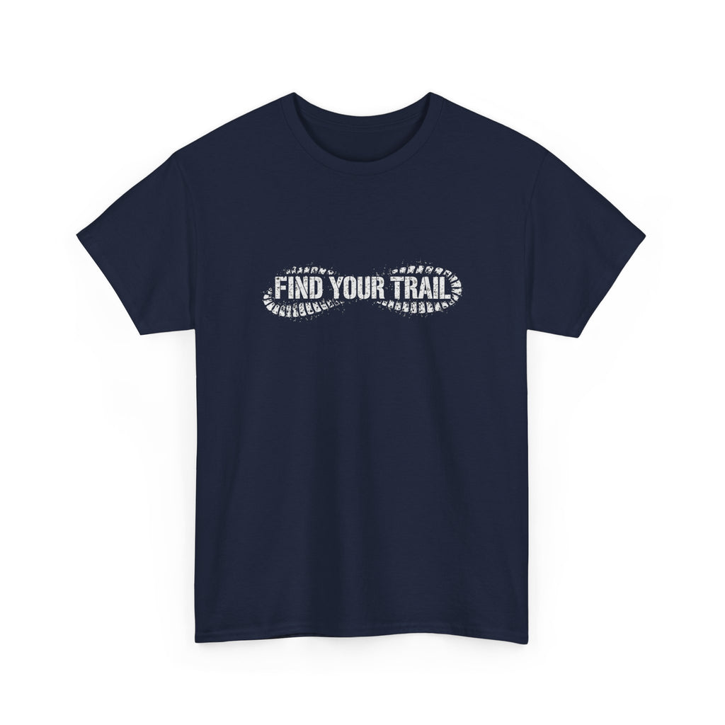 Find Your Trail T-Shirt — Hiking Adventure Tee with Bootprint Design