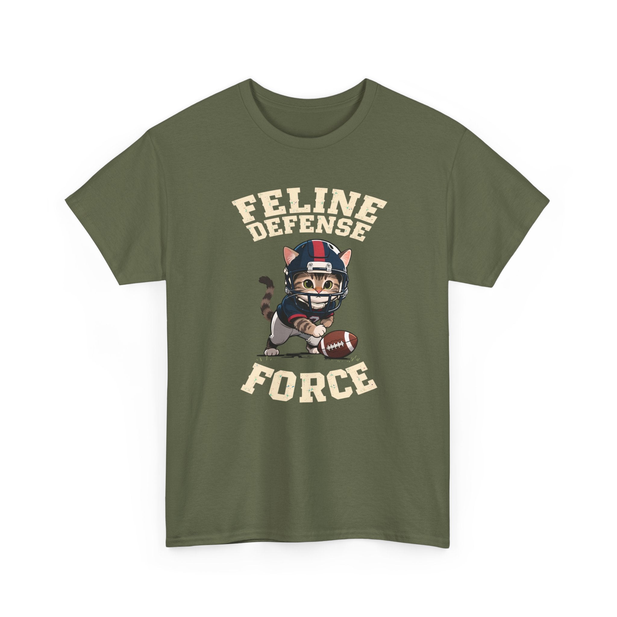 Feline Defense Force T-Shirt — Cute Football Cat Tee for Cat Lovers & Sports Fans