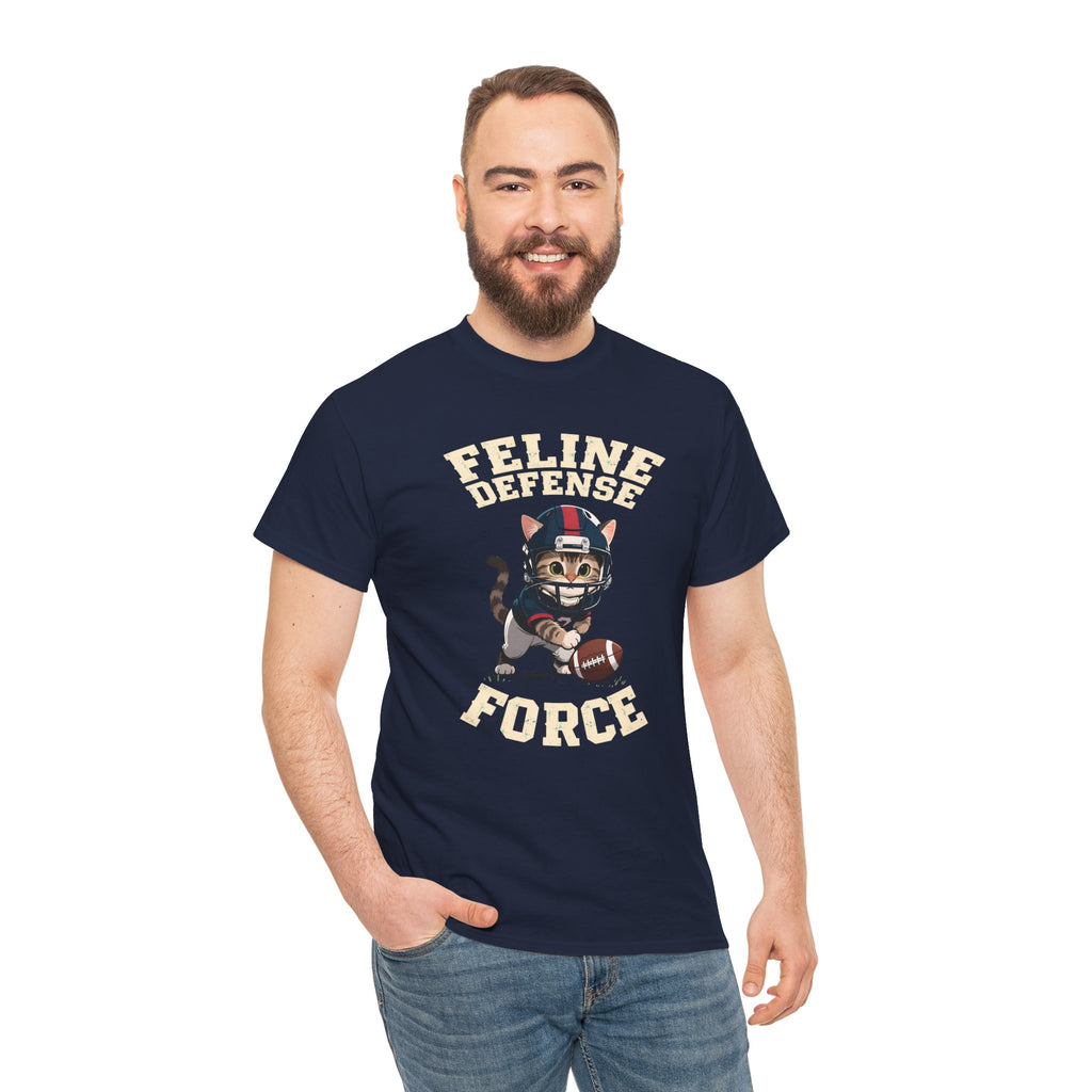 Feline Defense Force T-Shirt — Cute Football Cat Tee for Cat Lovers & Sports Fans