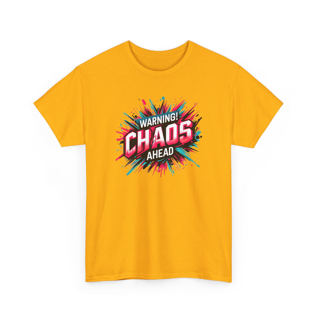 Chaos Ahead Graphic Tee — Warning! Colorful Explosion Design