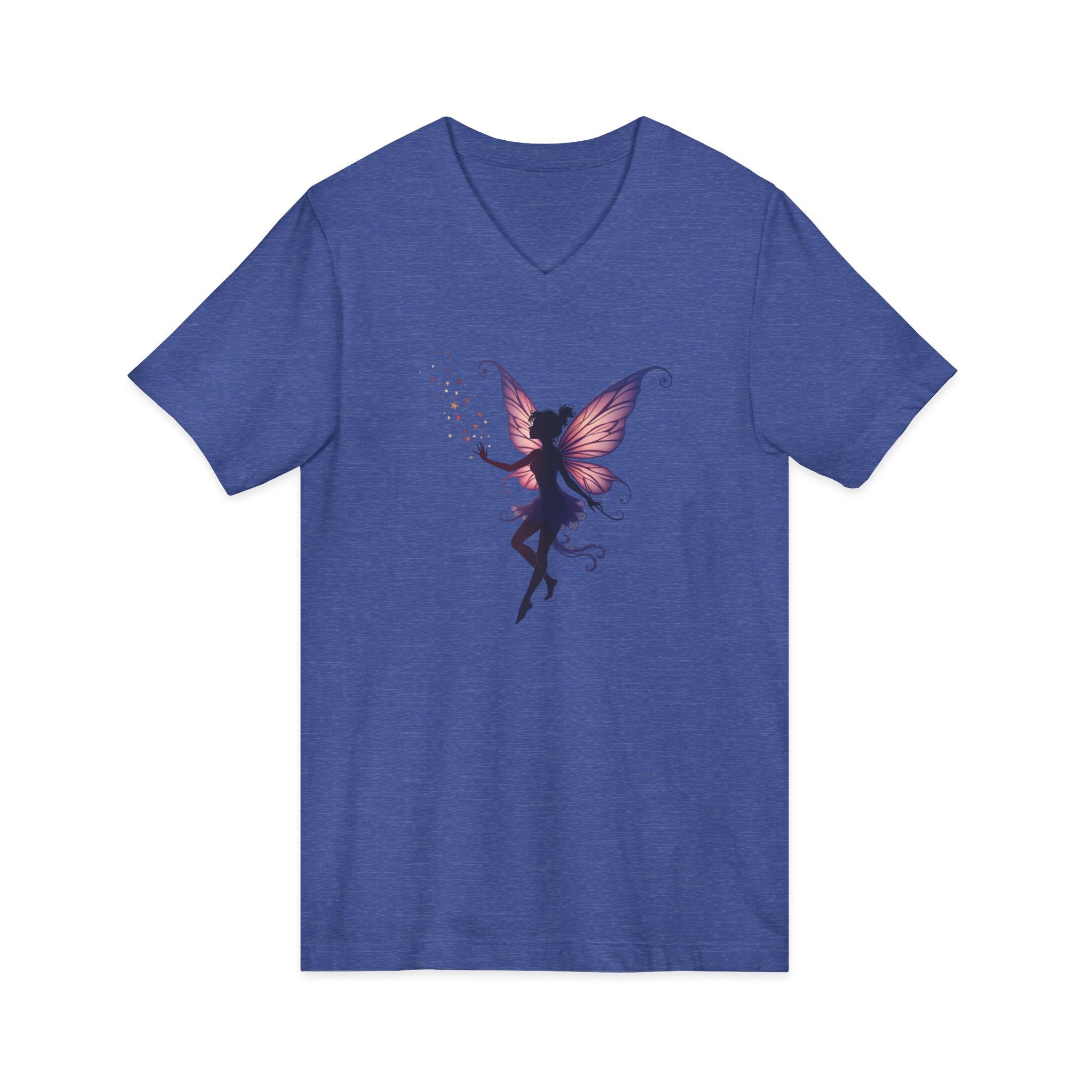 Fairy Silhouette V-Neck Tee — Purple Butterfly Fairy Graphic Shirt