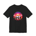 Retro Sunset Dancing Dogs T-Shirt — Vintage Rainbow Skyline Graphic Tee