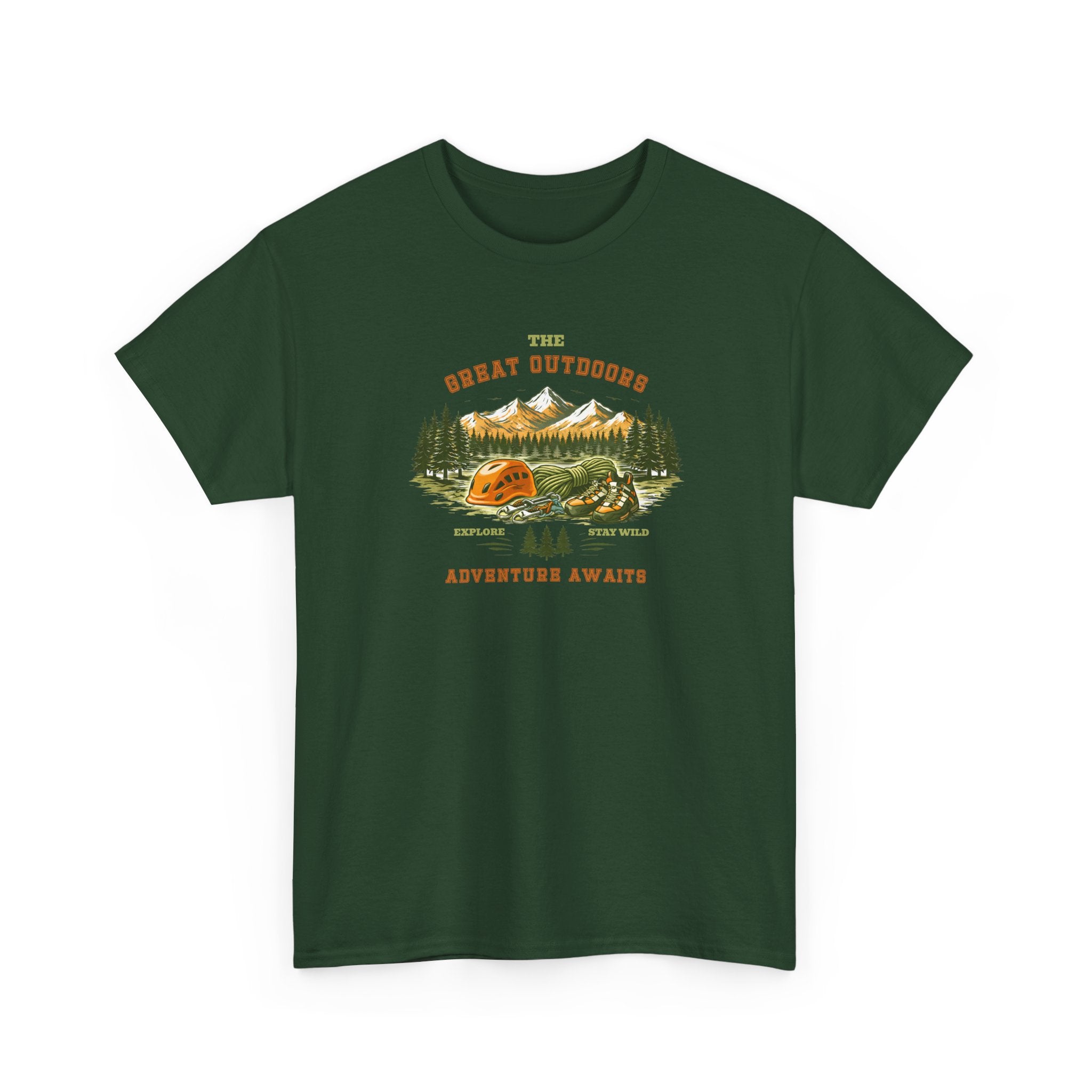 Rock Climbing Camping T-Shirt — "The Great Outdoors: Adventure Awaits" Graphic Tee
