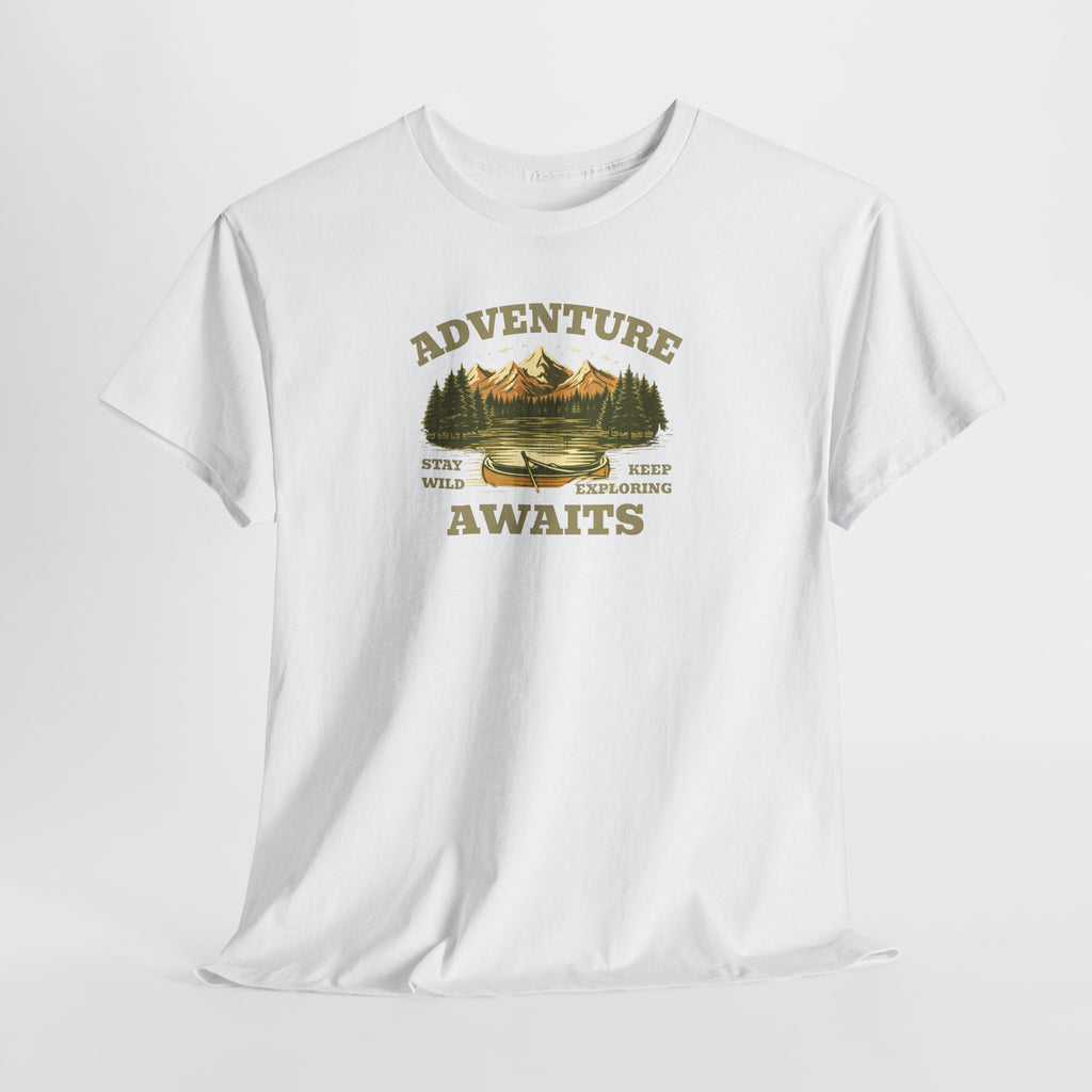 Adventure Awaits T-Shirt — Vintage Mountain Canoe Graphic Tee