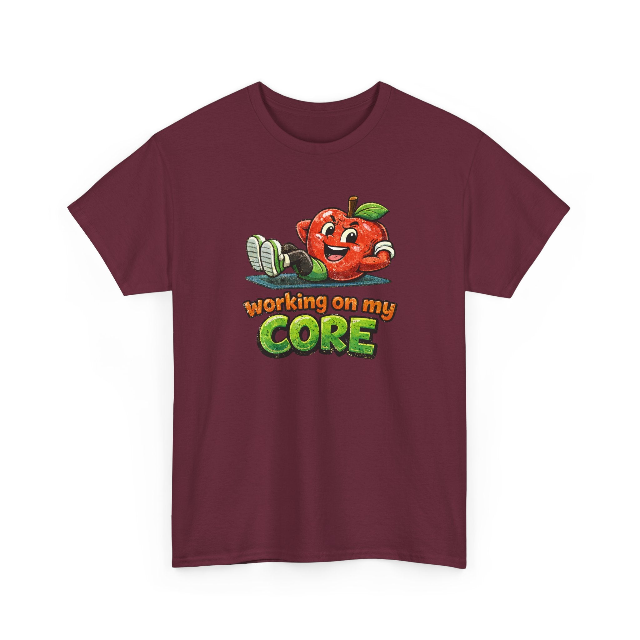 Working on My Core Funny Exercise T-Shirt —  Retro Apple Fitness Tee