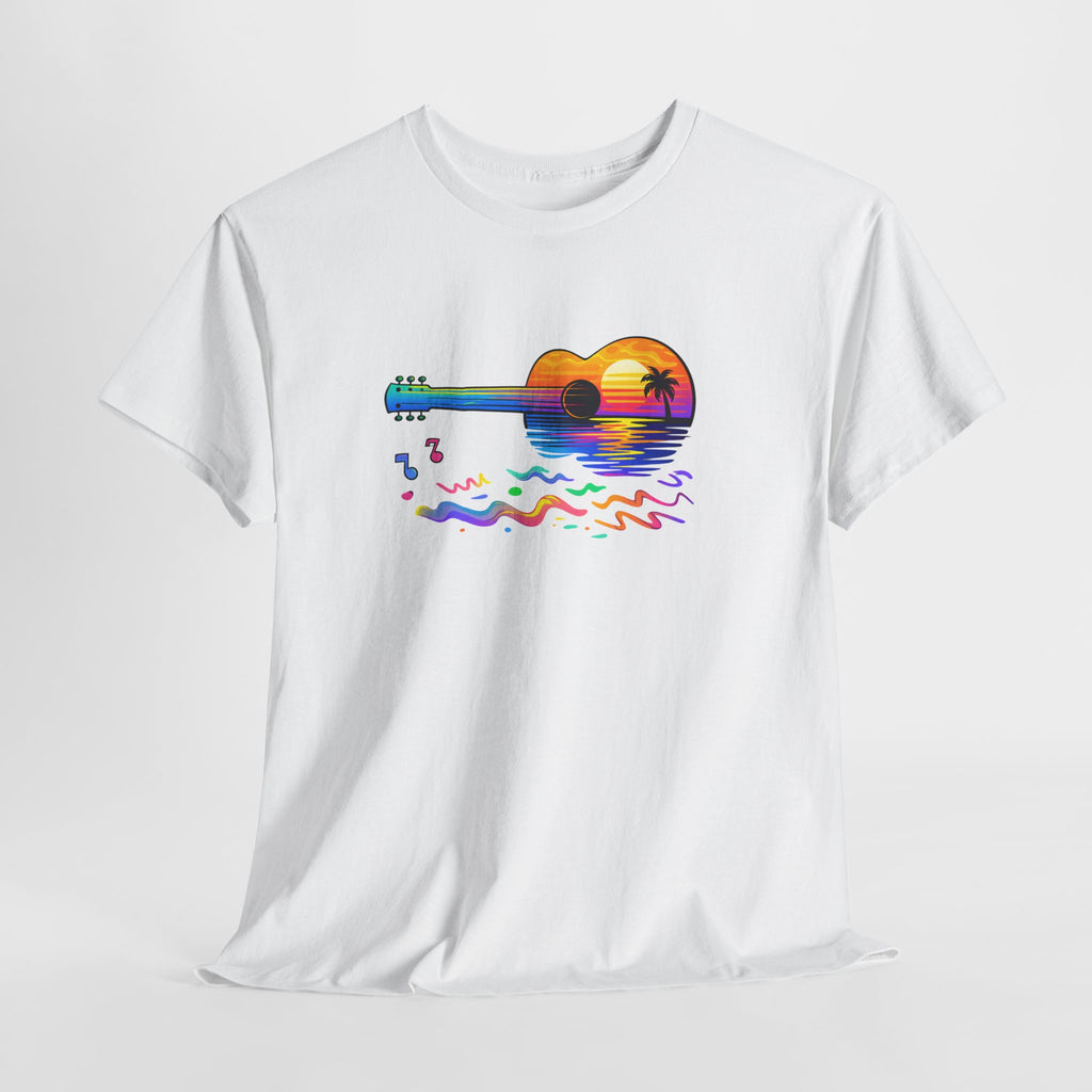 Guitar Sunset T-Shirt — Retro Tropical Sunrise Music Tee