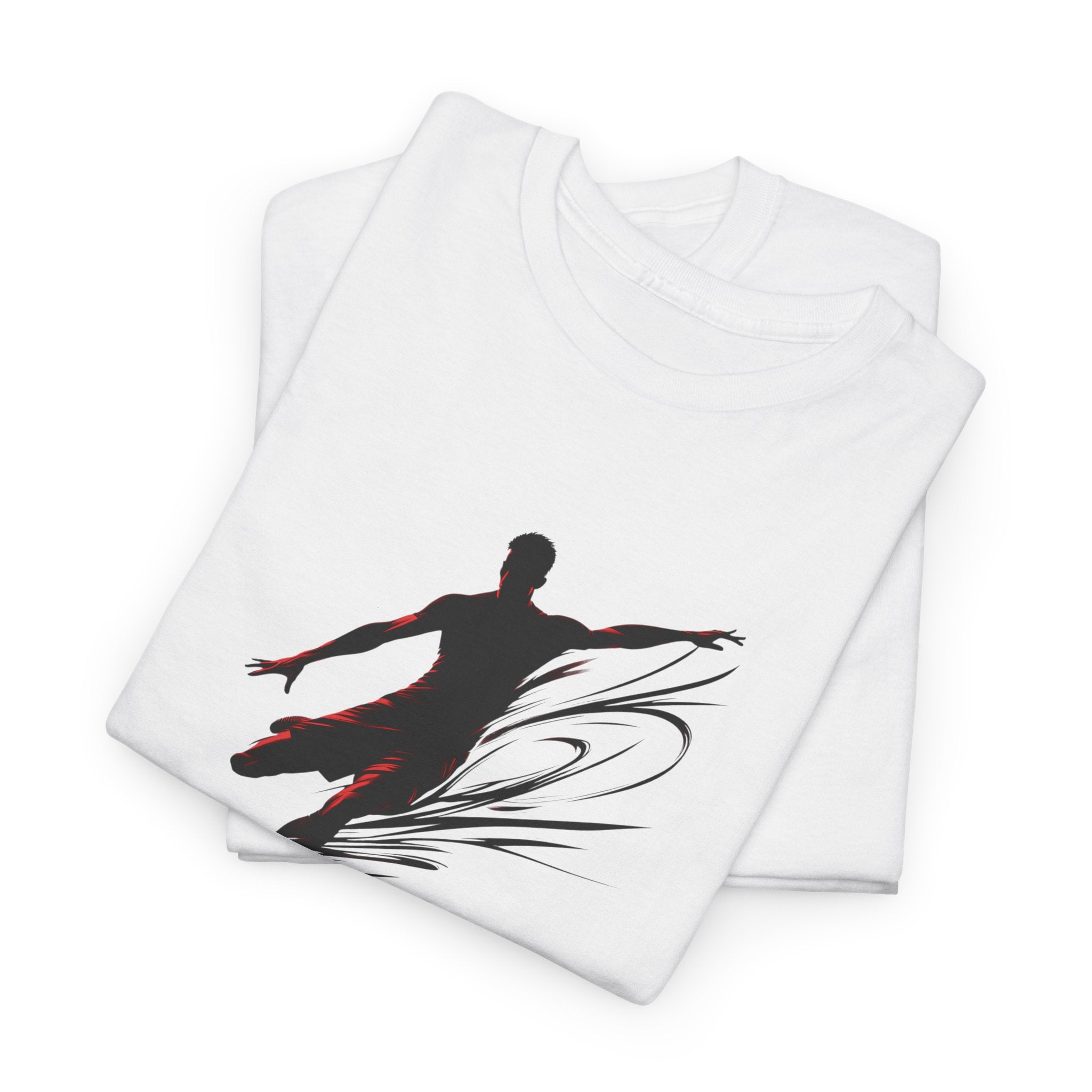 Soccer Player Silhouette Tee — Dynamic Kick Football T-Shirt