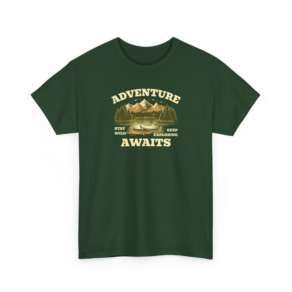Adventure Awaits T-Shirt — Vintage Mountain Canoe Graphic Tee
