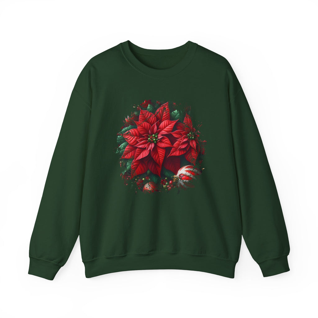 Poinsettia Wreath Crewneck Sweatshirt — Holiday Floral Christmas Sweater