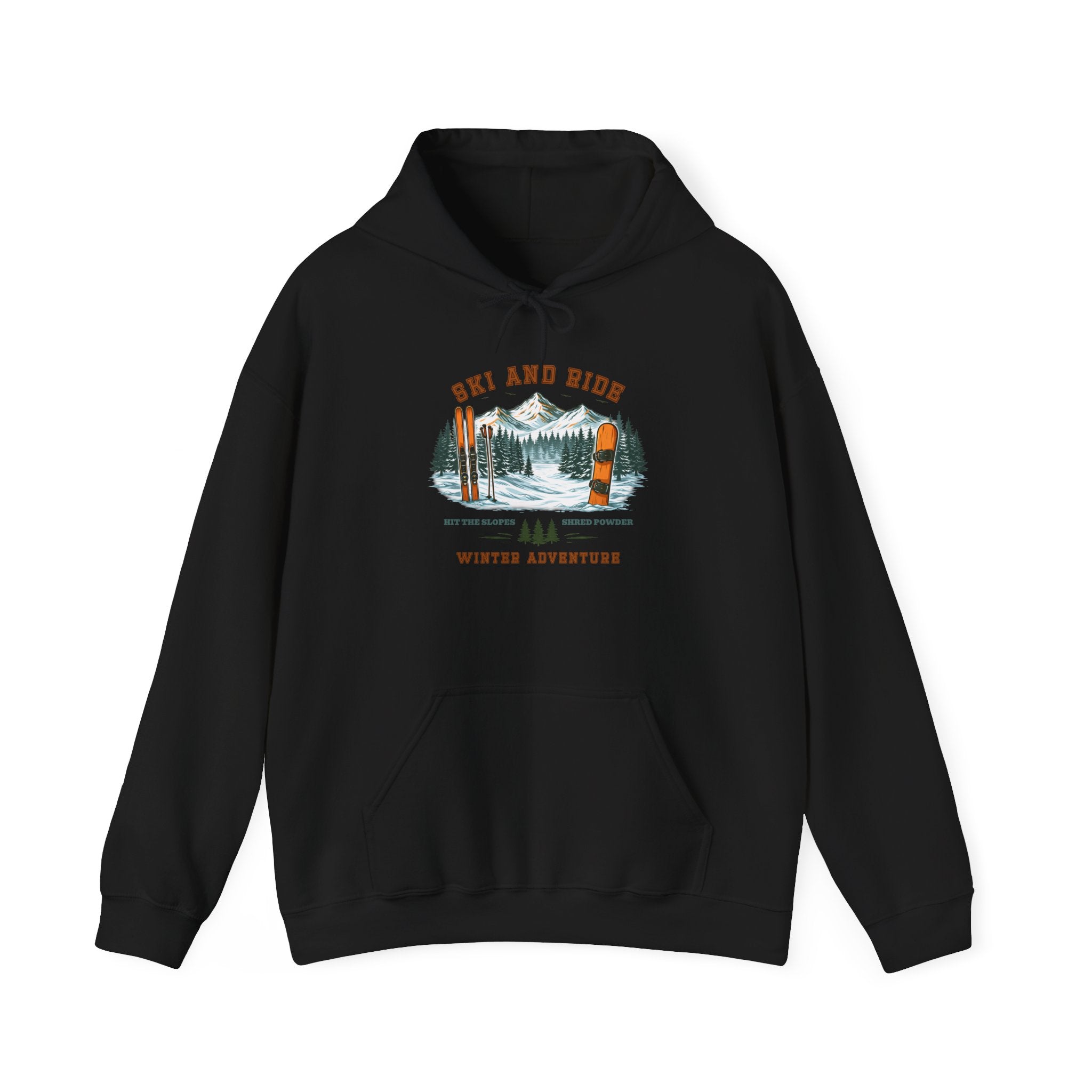 Ski and Ride Hoodie — Vintage Mountain Winter Adventure Pullover
