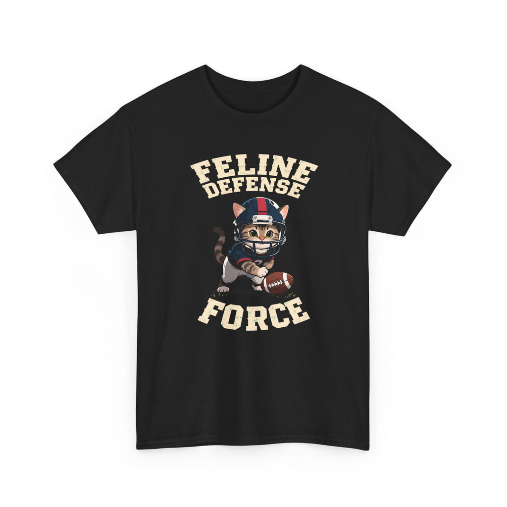 Feline Defense Force T-Shirt — Cute Football Cat Tee for Cat Lovers & Sports Fans