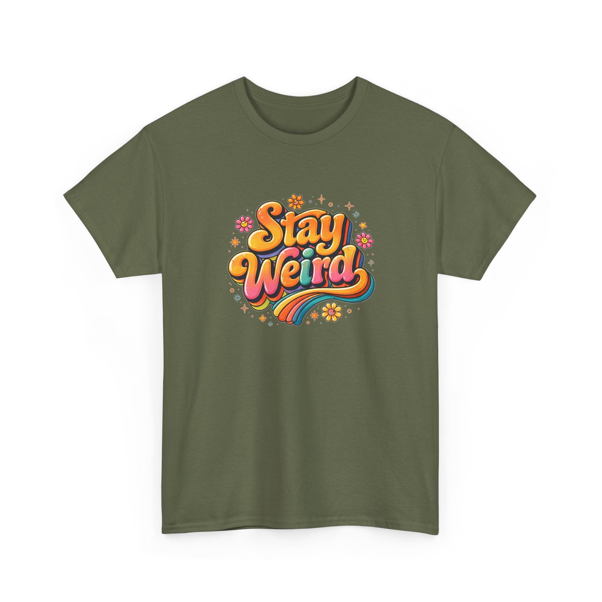 Stay Weird T-Shirt — Retro Rainbow Graphic Tee