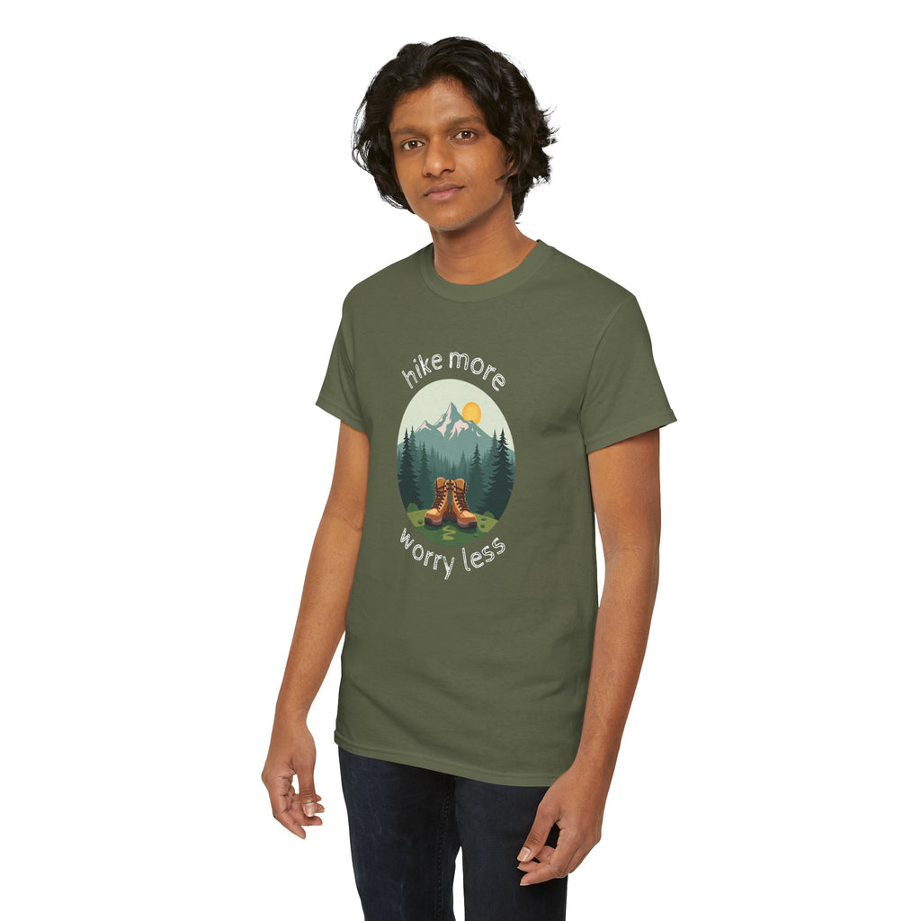 Hike More Worry Less T-Shirt — Nature Hiking Graphic Tee