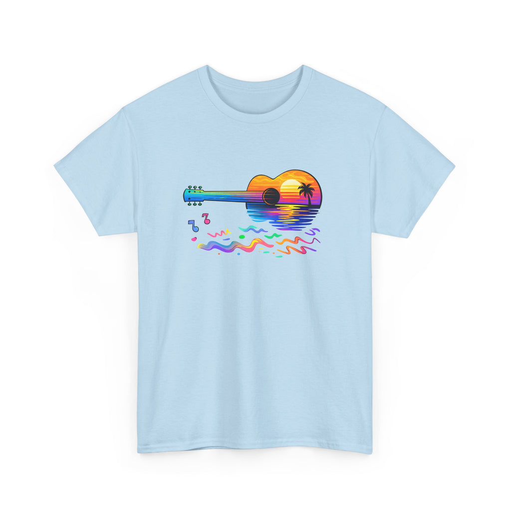 Guitar Sunset T-Shirt — Retro Tropical Sunrise Music Tee