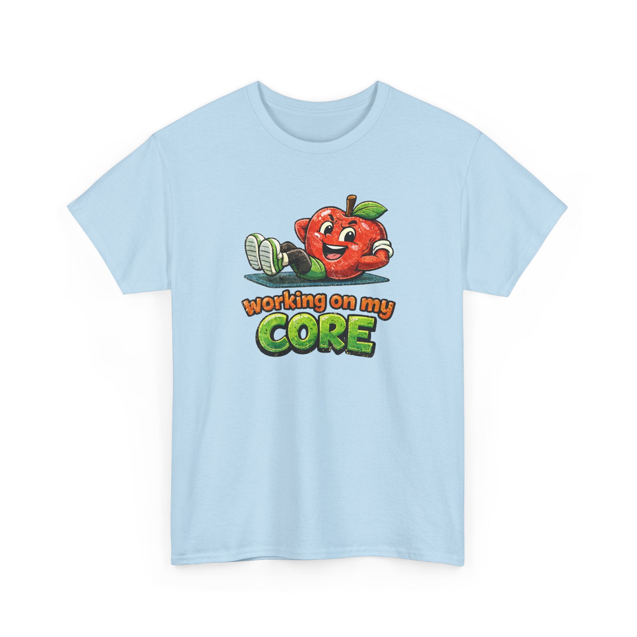 Working on My Core Funny Exercise T-Shirt —  Retro Apple Fitness Tee