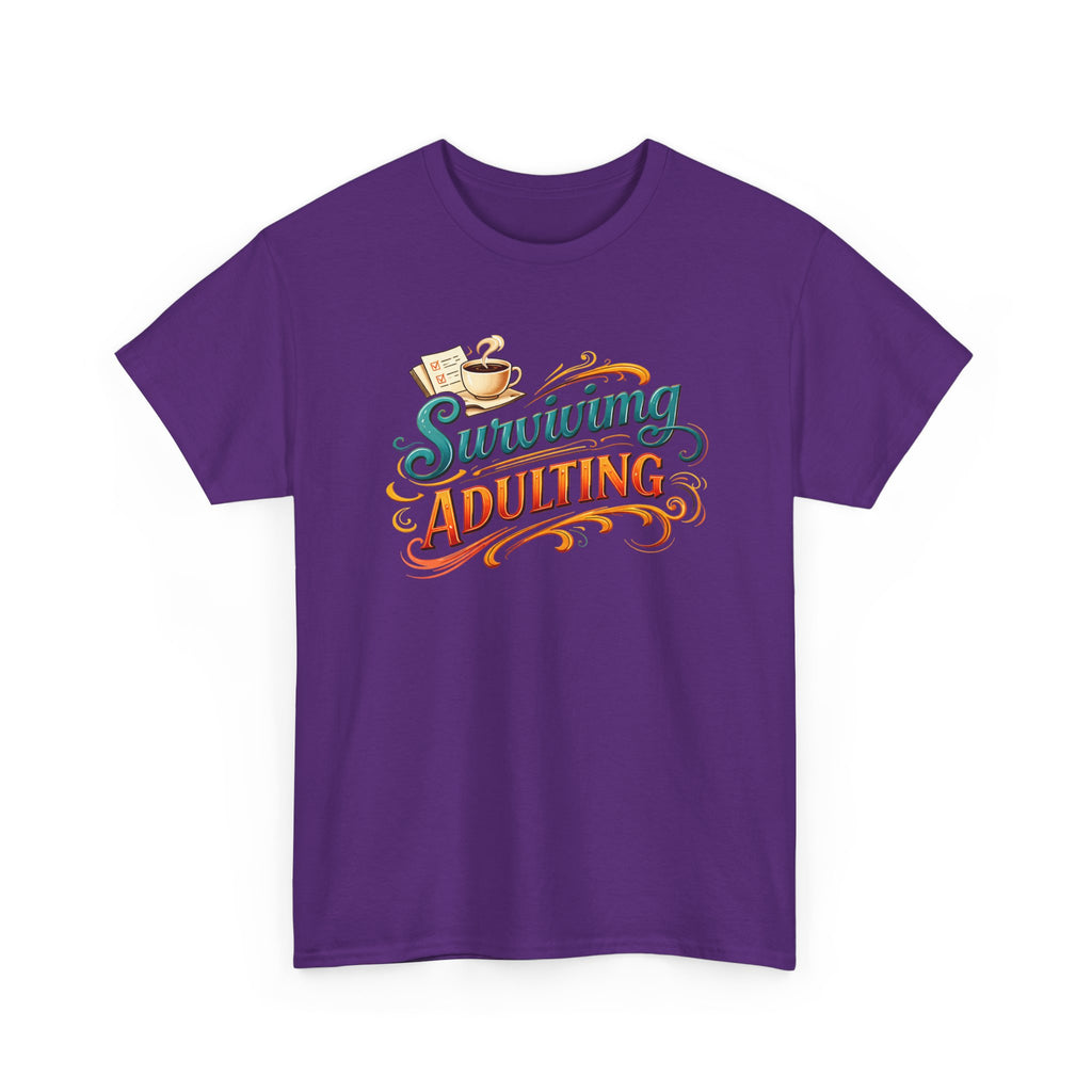 Surviving Adulting T-Shirt — Funny Retro Coffee Graphic Tee for Adults