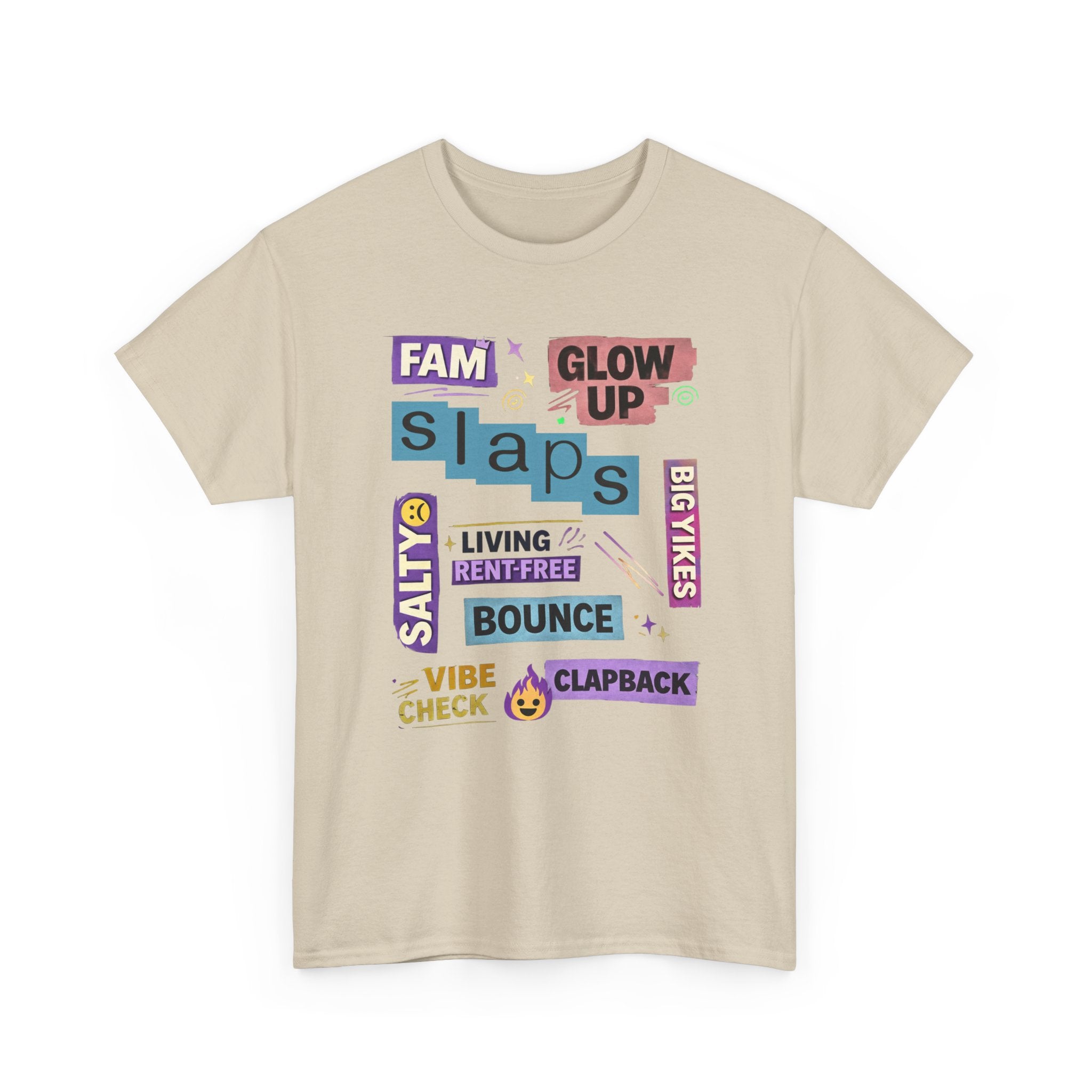 Gen Z Graphic Tee — Trendy Sticker-Style Words Design