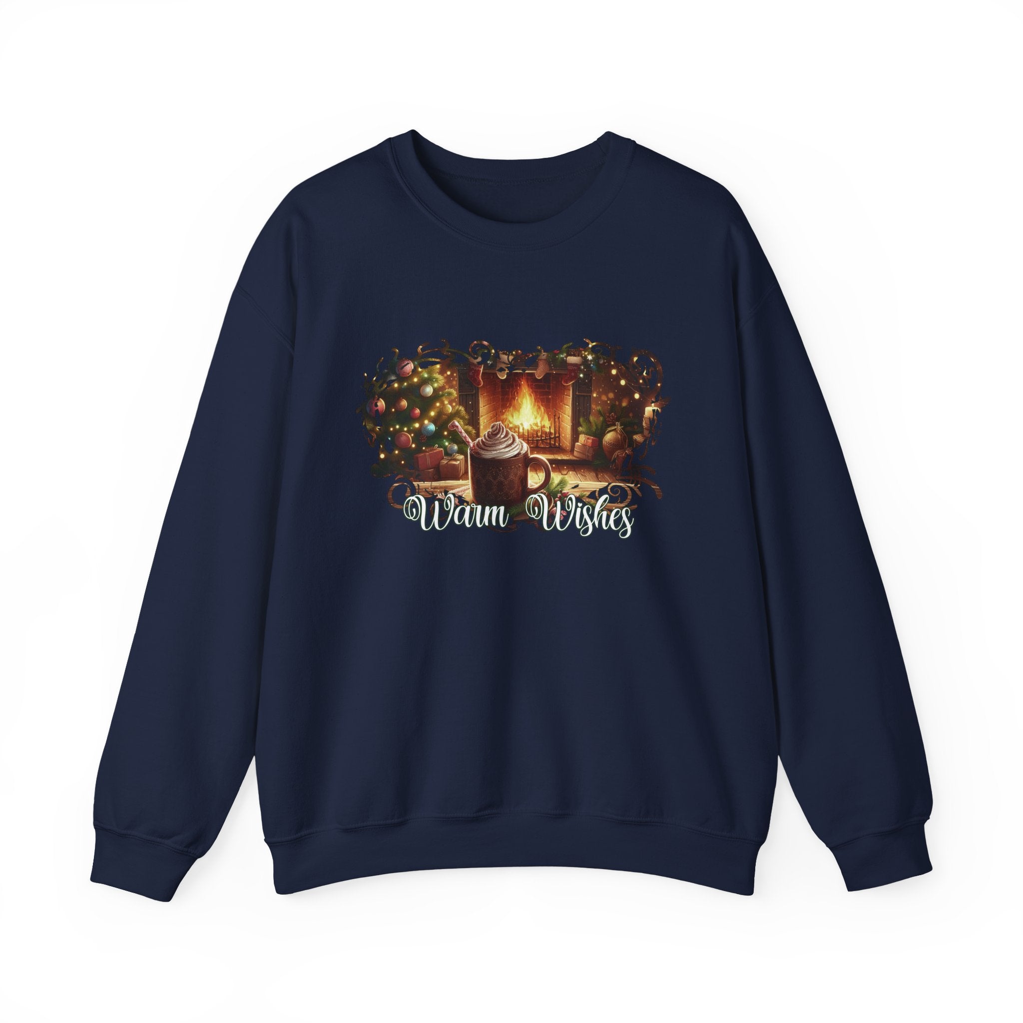 Christmas Fireplace Sweatshirt – Cozy Holiday Crewneck with Hot Cocoa & Tree