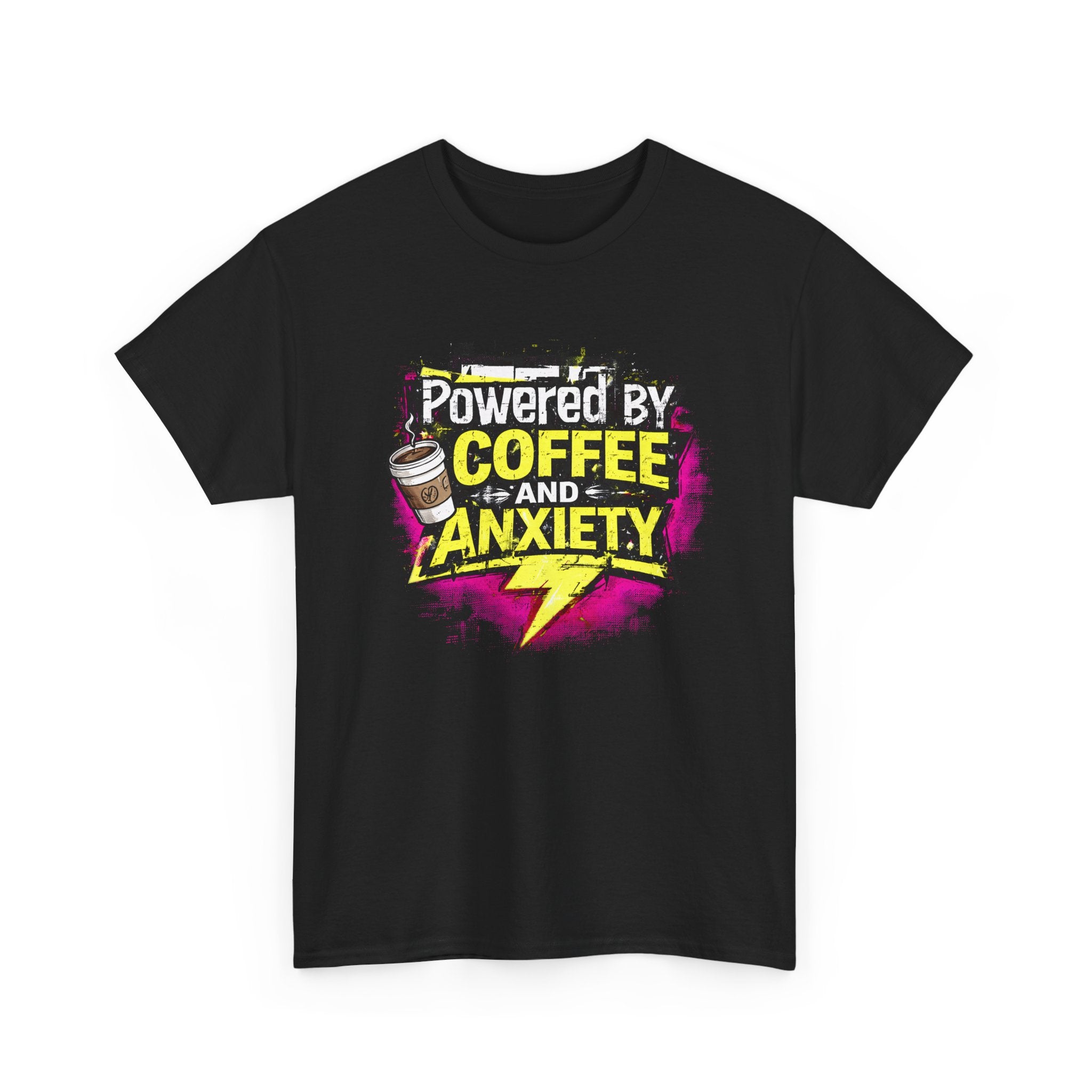 Funny Coffee & Anxiety T-Shirt — "Powered by Coffee and Anxiety" Graphic Tee