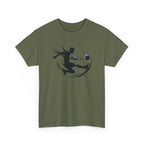 Soccer Player Silhouette Tee — Dynamic Kicking Football Graphic T-Shirt