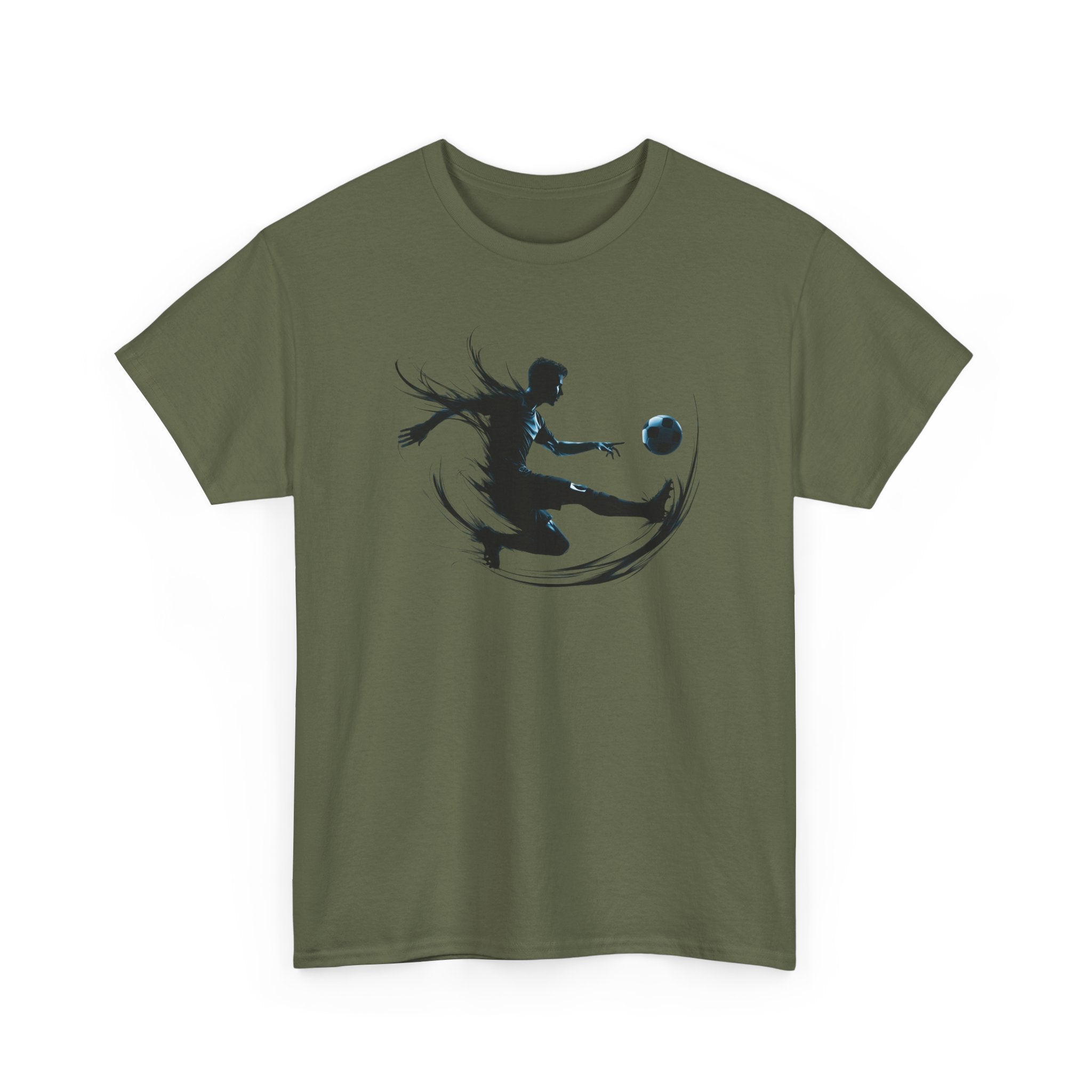 Soccer Player Silhouette Tee — Dynamic Kicking Football Graphic T-Shirt