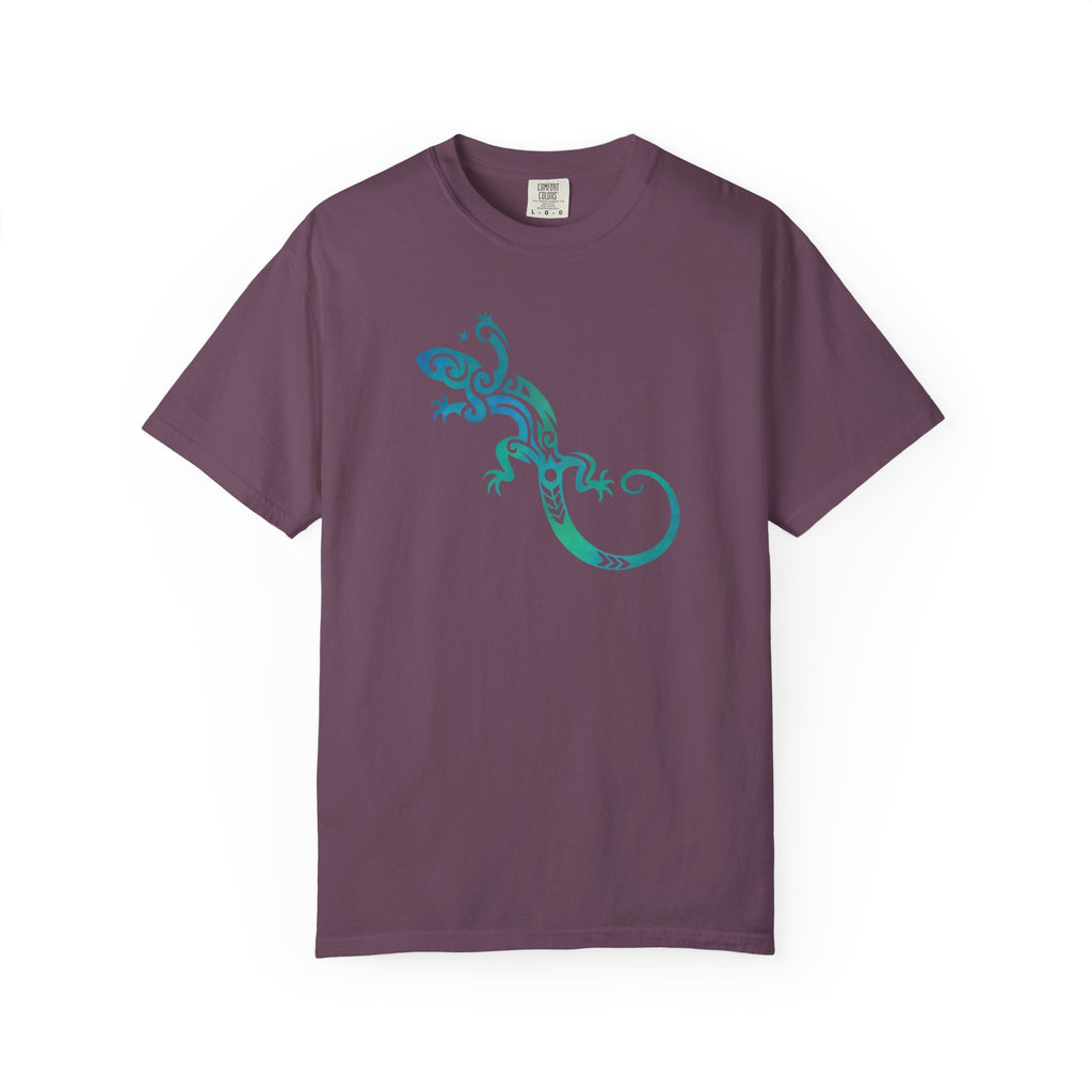 Tribal Lizard Graphic Tee — Blue Green Gecko T-Shirt