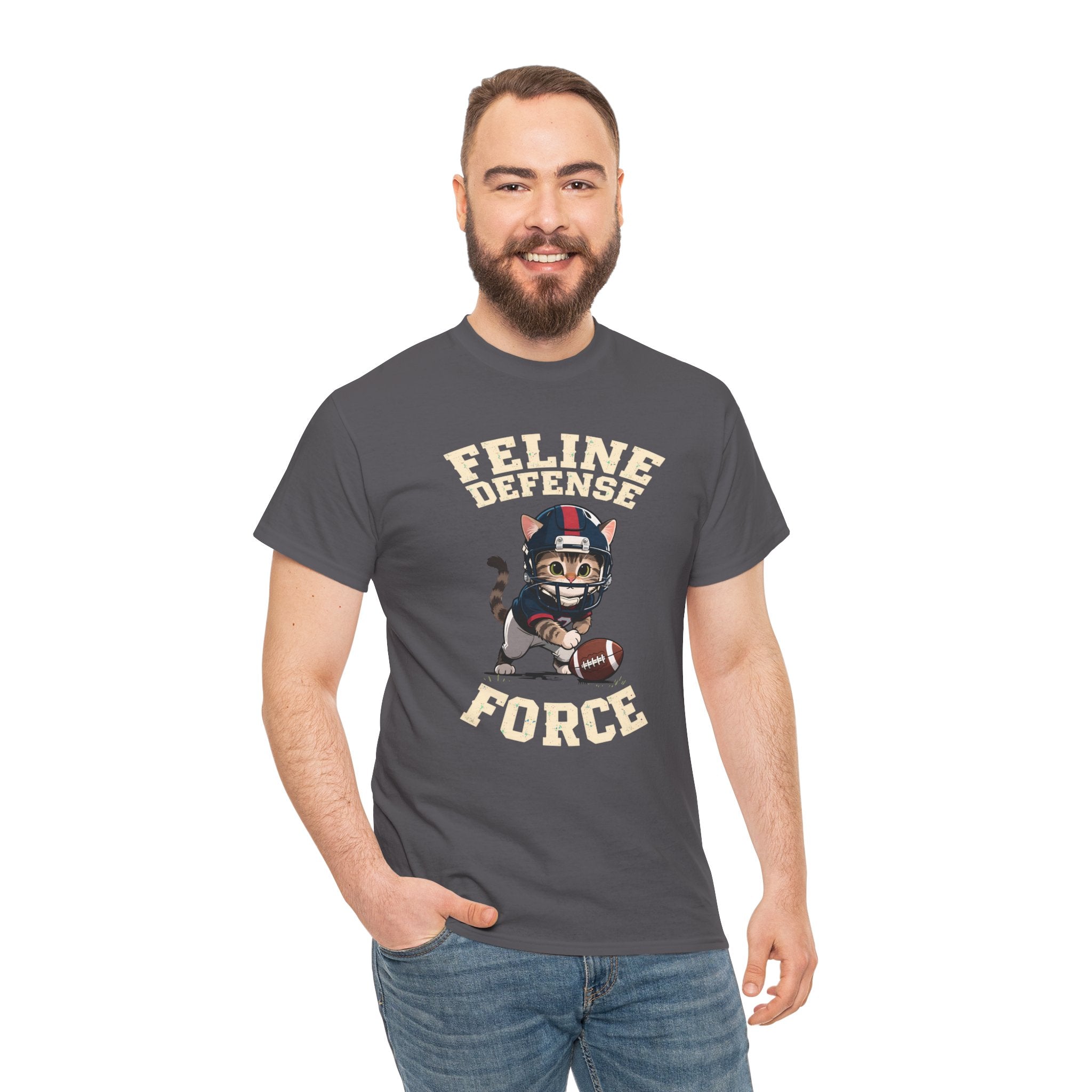 Feline Defense Force T-Shirt — Cute Football Cat Tee for Cat Lovers & Sports Fans