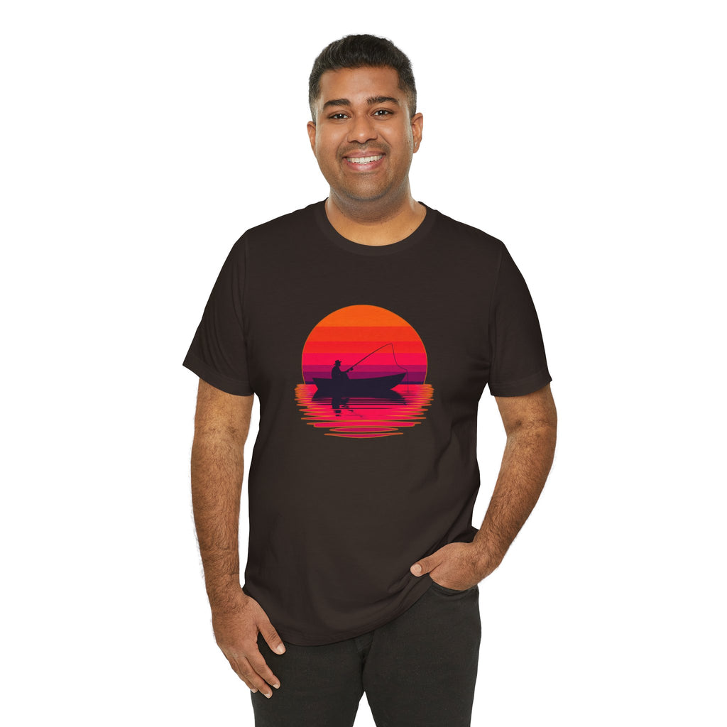 Fishing Sunset T‑Shirt — Retro Sunset Fisherman Boat Tee